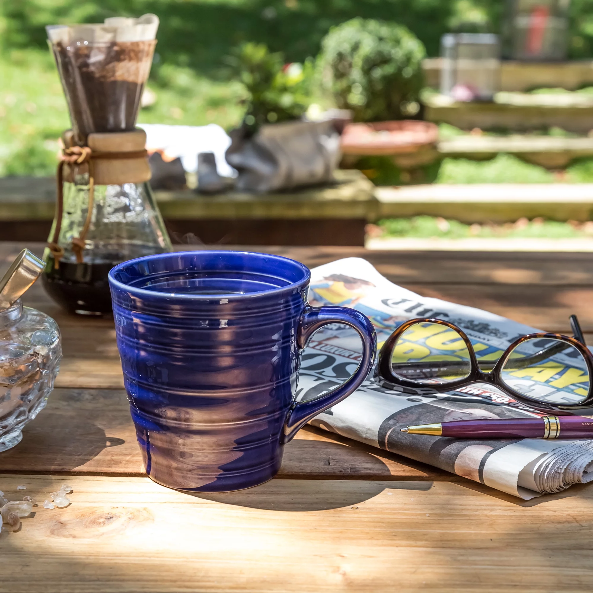 Woven Paths Farmhouse Style Mugs, Blue, Set of 4