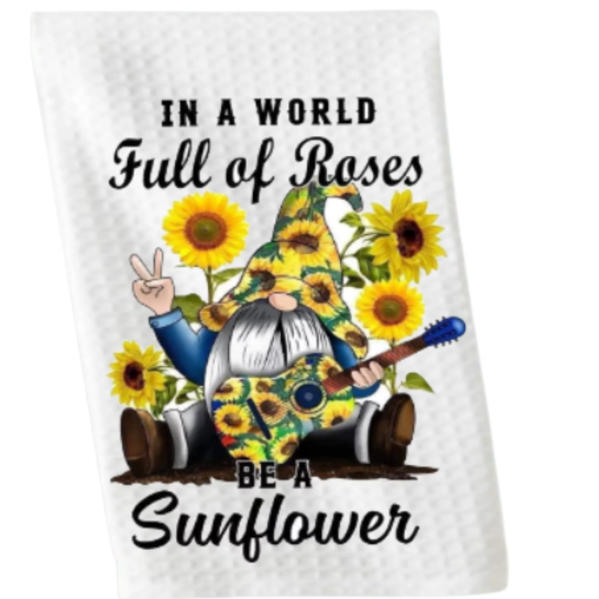 Versatility Dish Towels White 16x24 Kitchen Funny - Sunflower Gnomes Set of 2