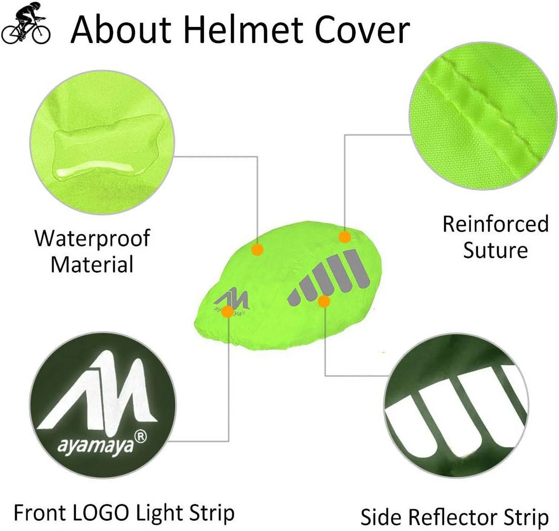 ayamaya Bike Helmet Cover with Reflective Strip, High Visibility Waterproof Cycling Bicycle Helmet Rain Cover Windproof Dustproof Breathable Road Bicycle Helmet Water Cover Ride Gear