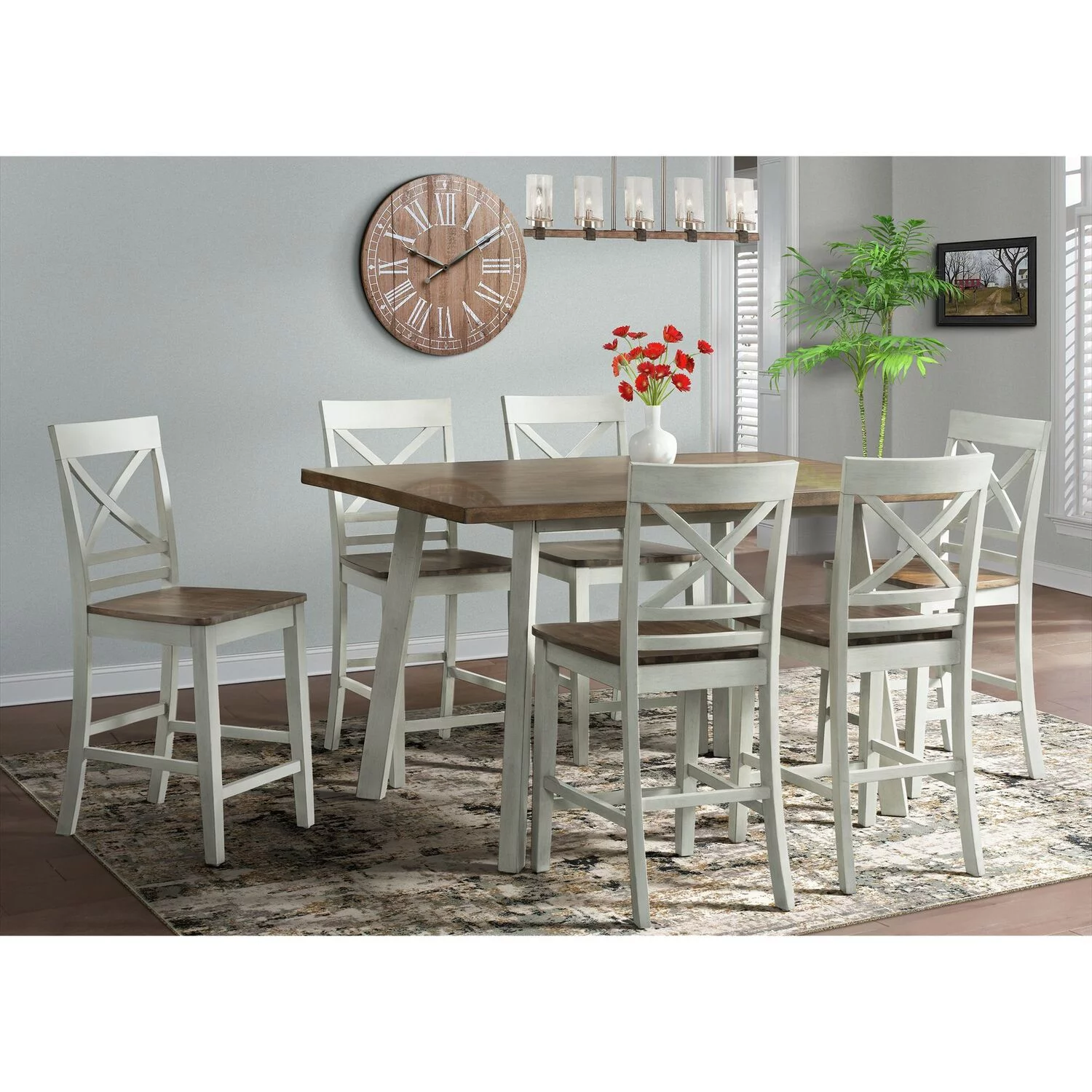 Bedford 7PC Counter Height Dining Set-Table & Six Chairs in Gray Wood