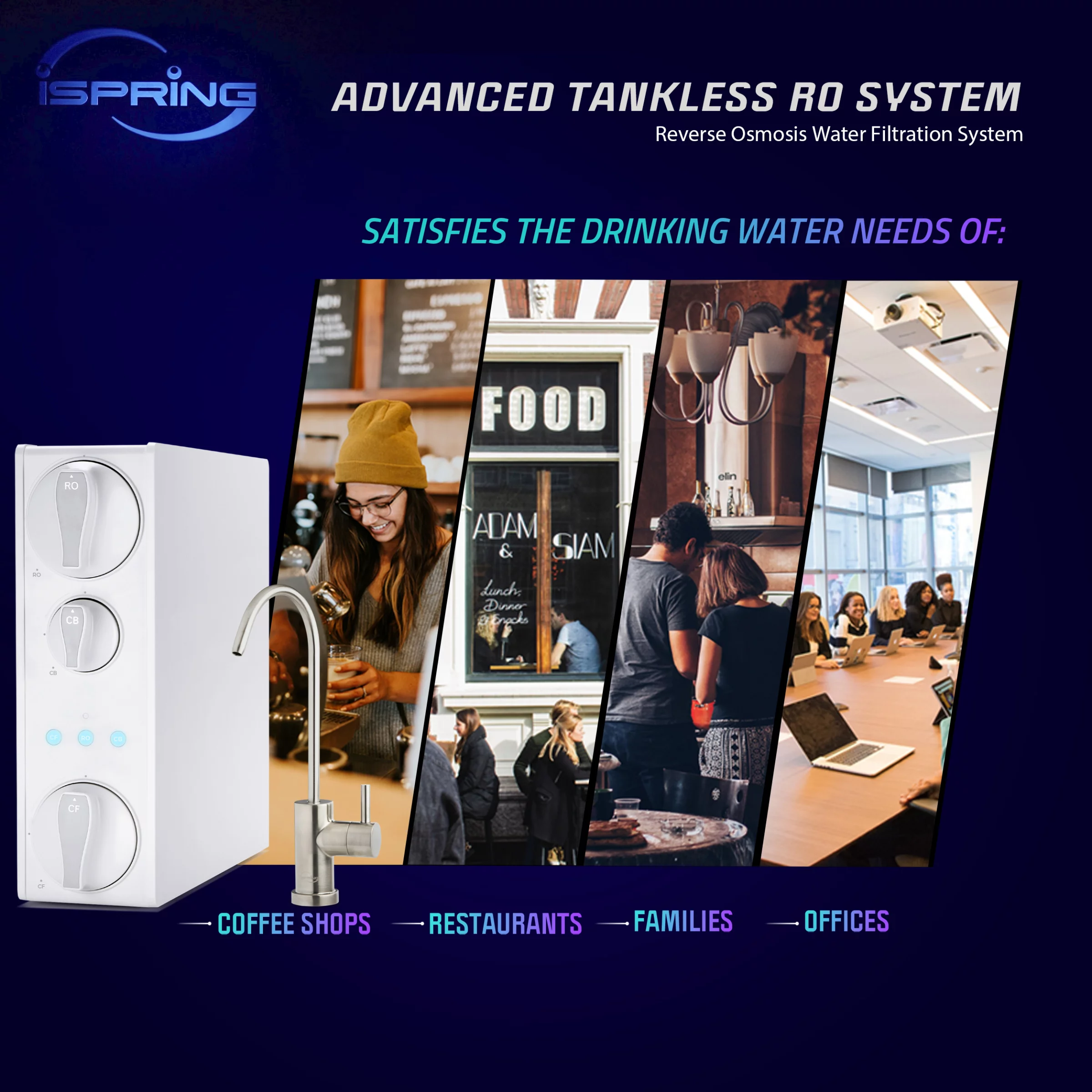 iSpring RO500-BN Tankless RO Reverse Osmosis Water Filtration System, 500 GPD Fast Flow, Brushed Nickel Faucet, 2:1 Pure to Drain Ratio, White