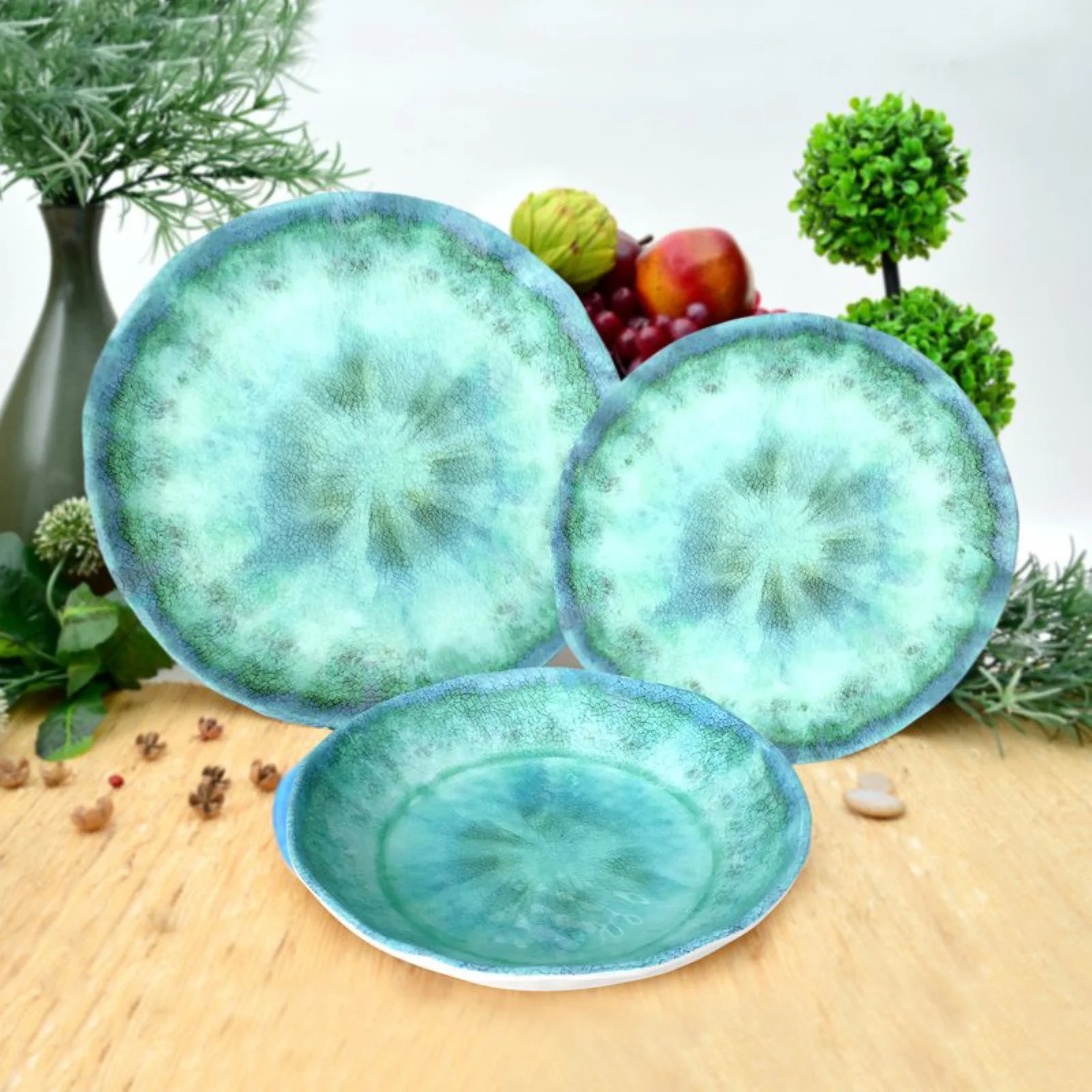 PTS America Fountain 12-Piece Melamine Dinnerware Set