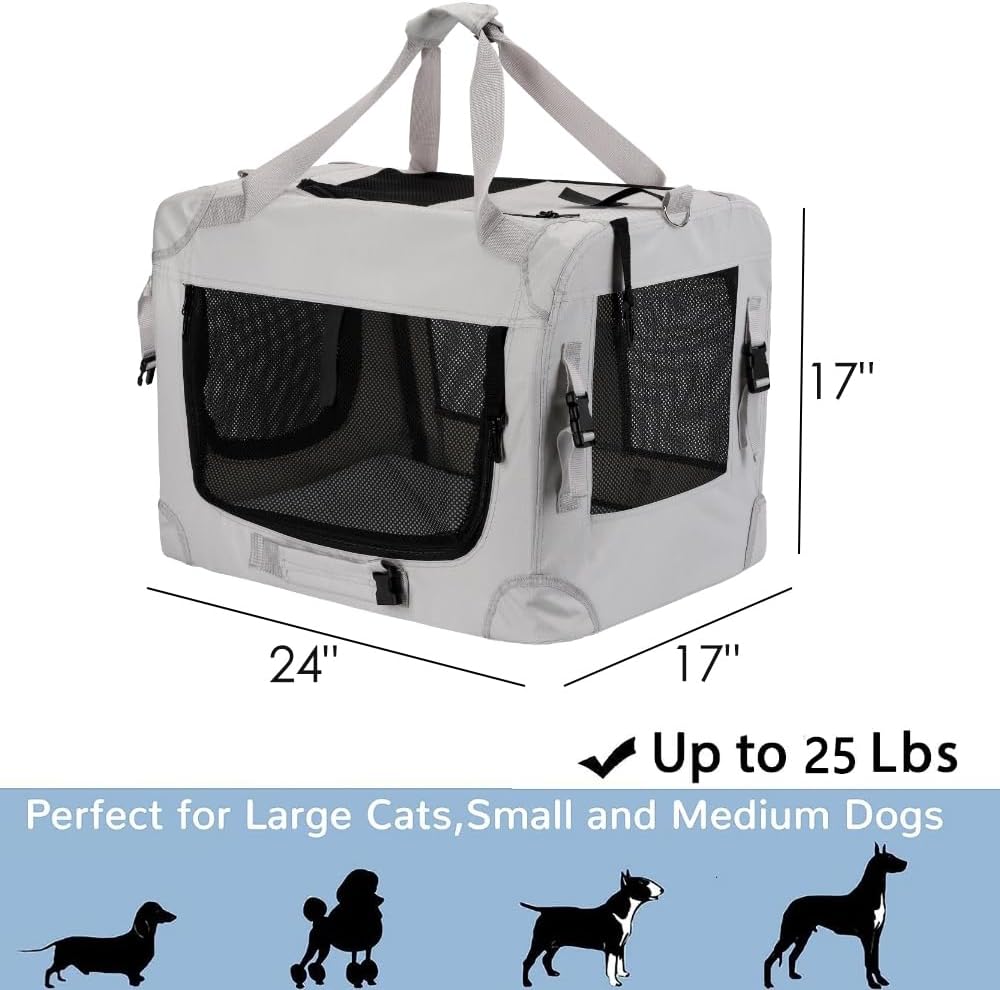 Portable Foldable Dog Crate, Collapsible Soft Dog Crate Carrier Kennel, Easy to Fold & Carry cat Crate, Lightweight Travel Pet Crate for Cats and Small Medium Dogs Indoor Outdoor Travel