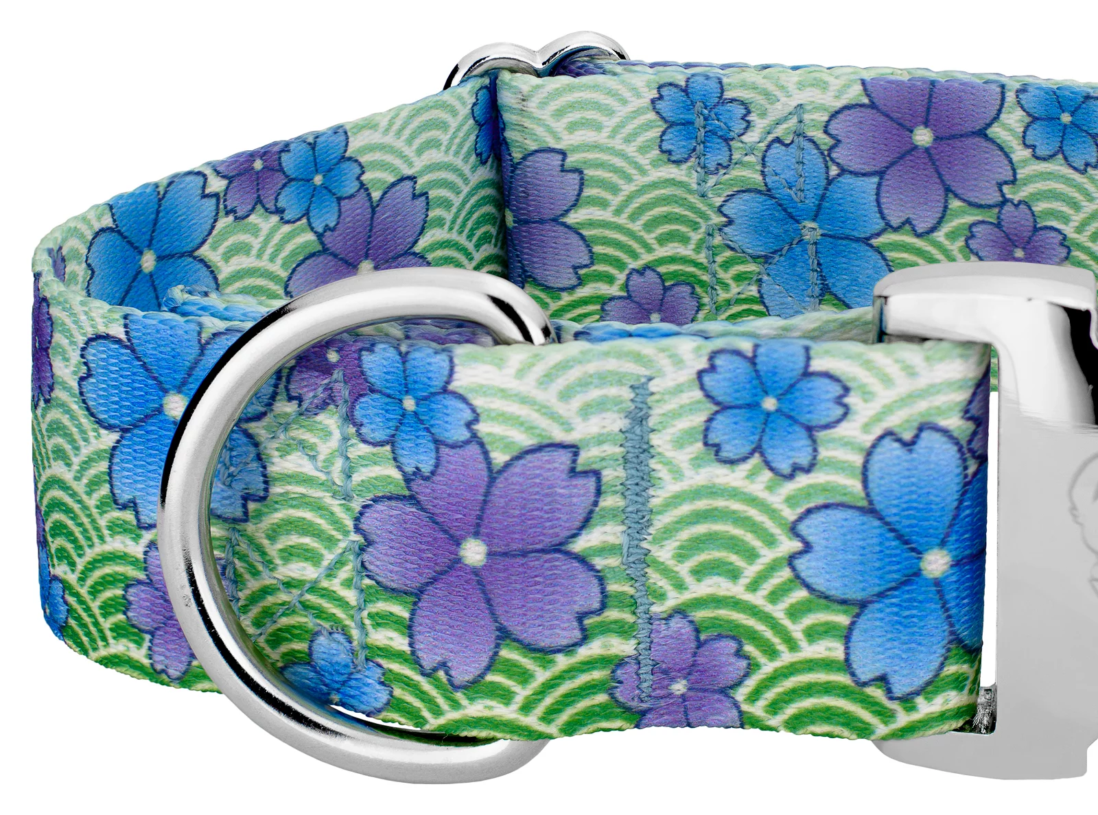 Country Brook Petz® 1 1/2 inch Premium Blue April Blossoms Dog Collar, Large