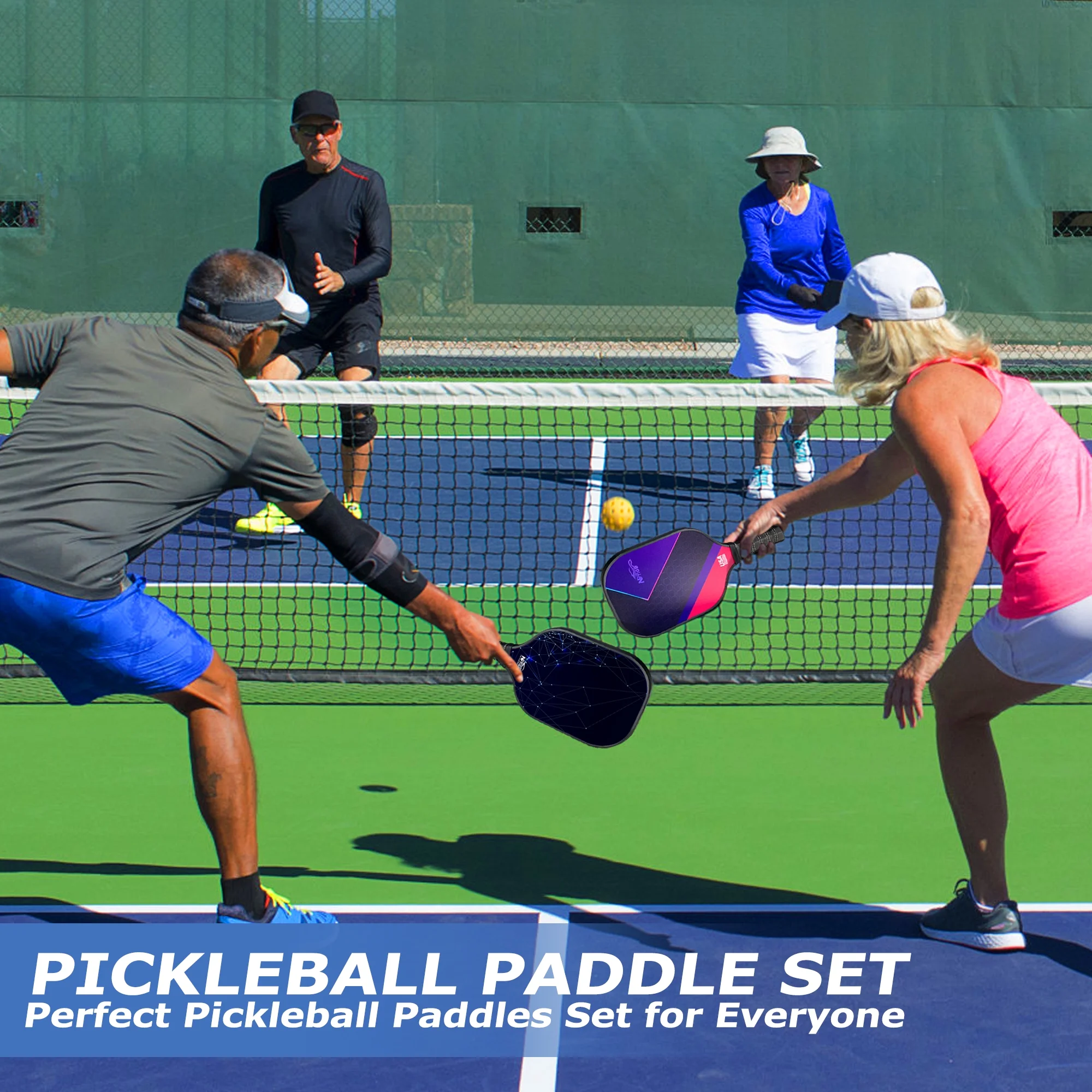 NFTIGB Pickleball Paddles, USAPA Approved Fiberglass Pickleball Set of 2, Lightweight Pickleball Rackets Set with 4 Balls