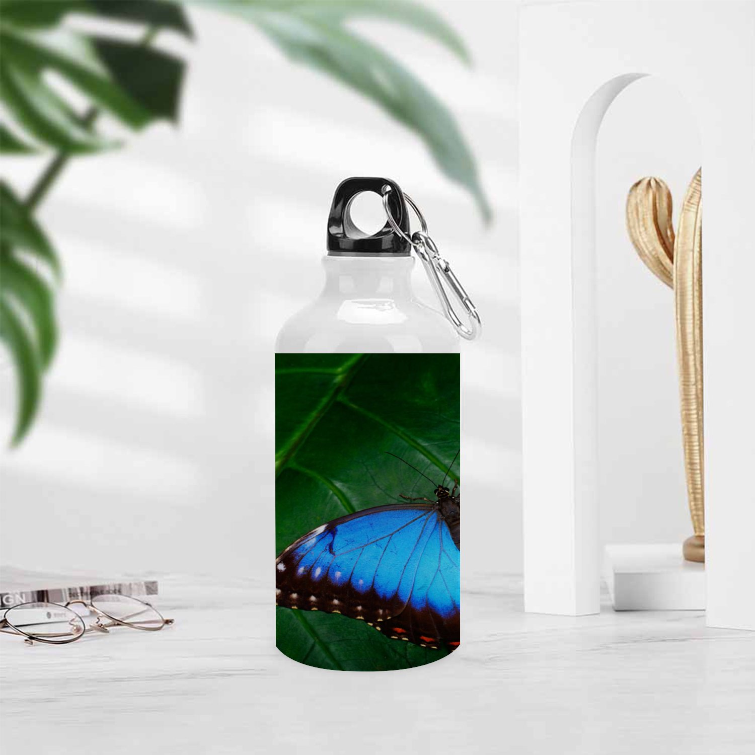 SKYSONIC 400ml Sport Aluminum Water Bottle,Big Butterfly,Sport Multipack Leak Proof Easy Carry Travel Bottle with Twist Cap for Gym Hiking Camping Running Bike Outdoor