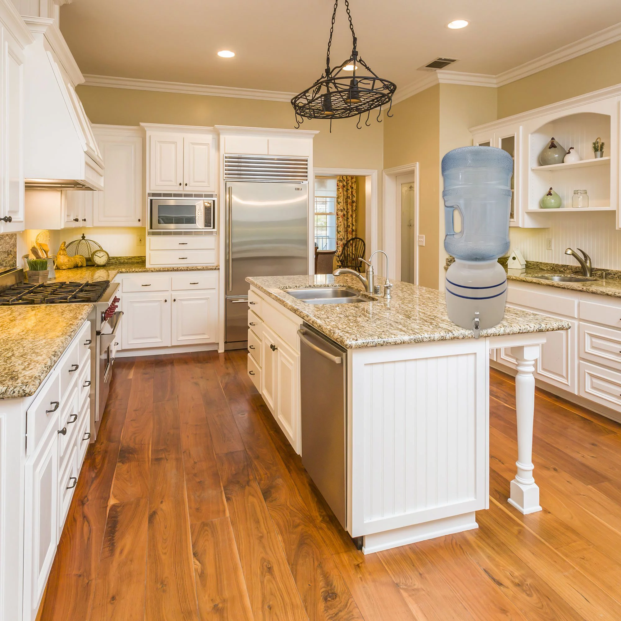 Porcelain Crock Ceramic Water Iced Beverage Dispenser with Stainless Steel Spigot Faucet for 3 to 5 Gallon Water Bottles Jugs Black Blue Stripe