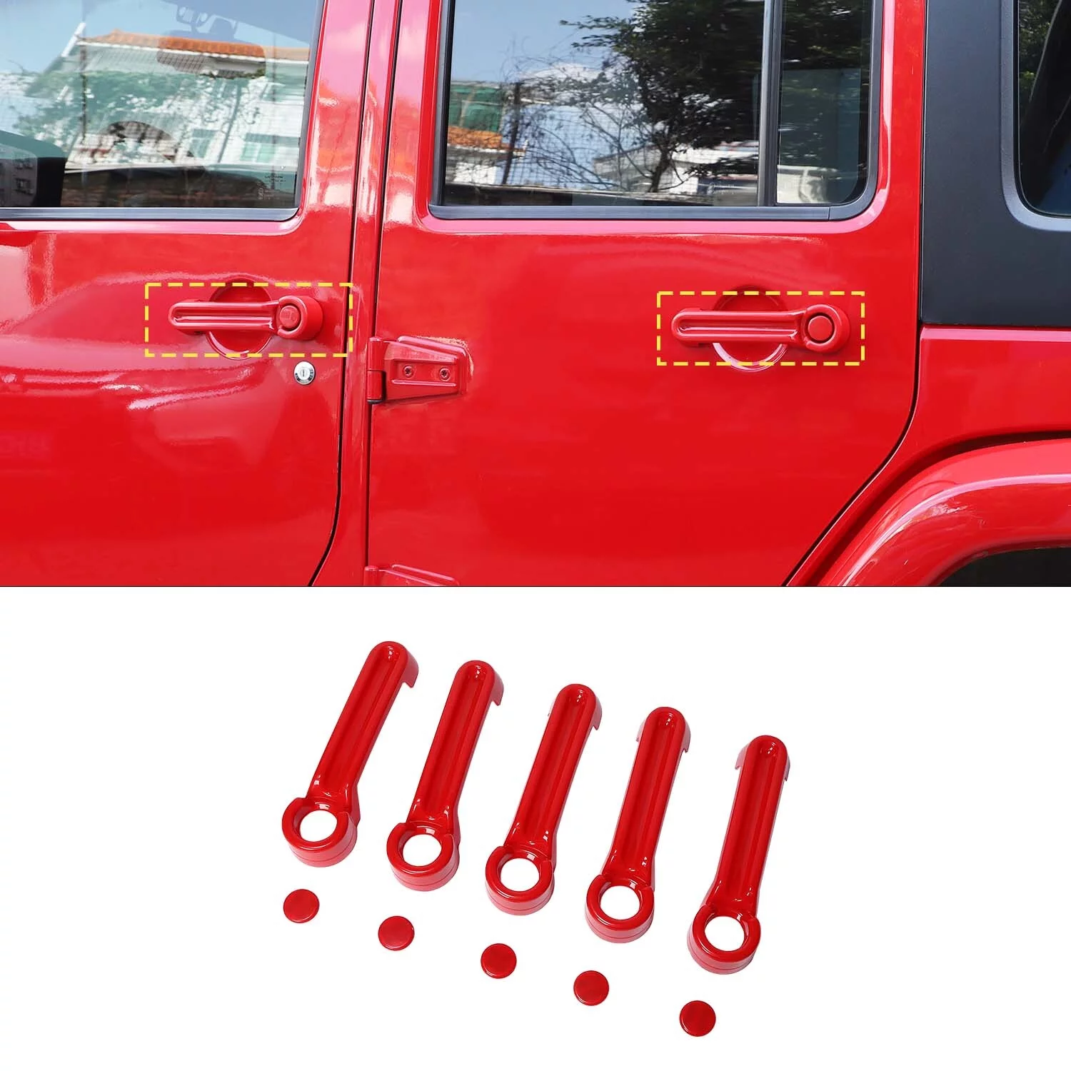 CheroCar Door Handle Cover & Tailgate Handle Cover Trim Accessories for Jeep Wrangler JK 4-Doors 2007-2017,Red