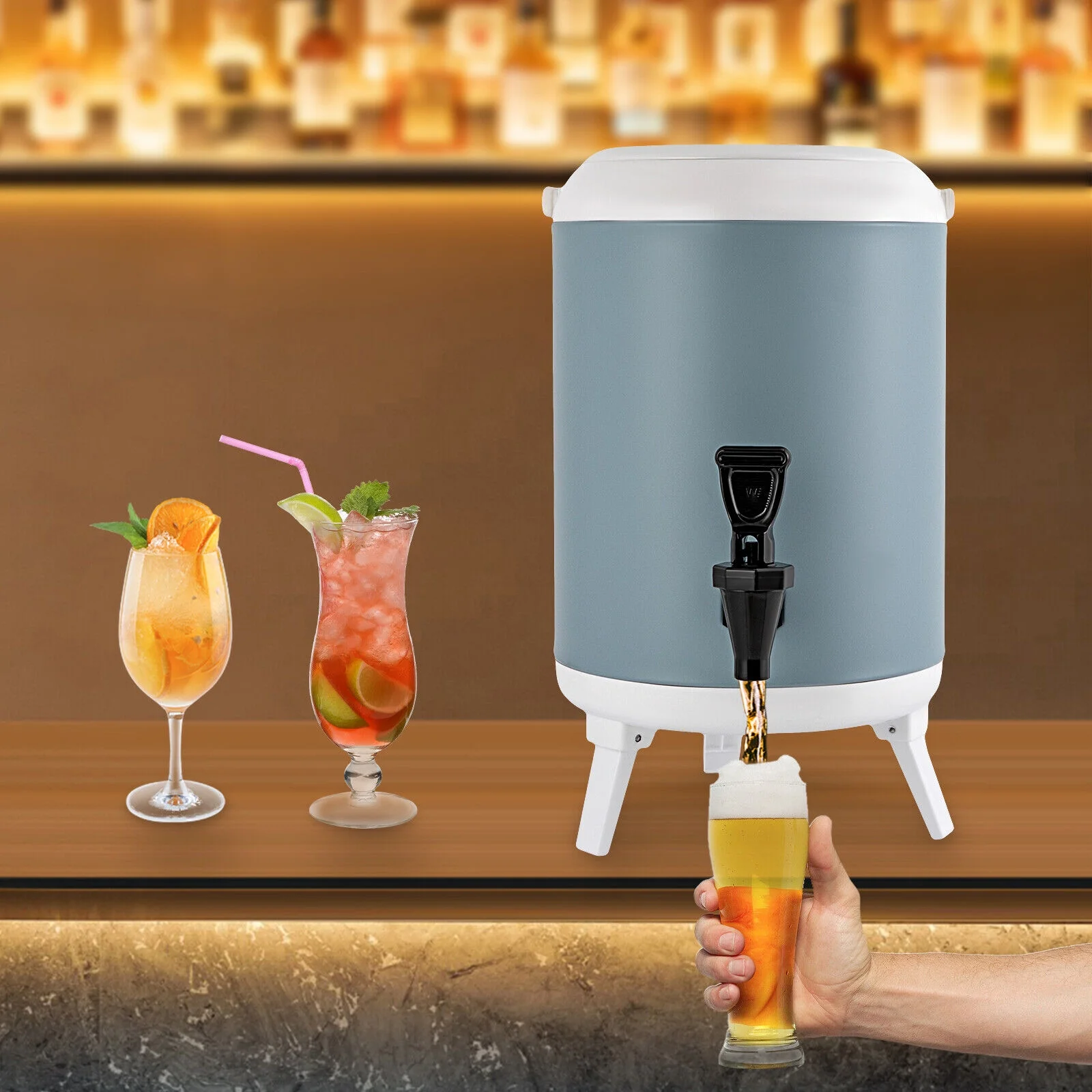 Fichiouy Hot/Cold Beverage Dispenser Insulated Barrel Tea Coffee Urn with Handles and Faucet for Kitchens Restaurants Parties Cafeterias 1.9 Gallons