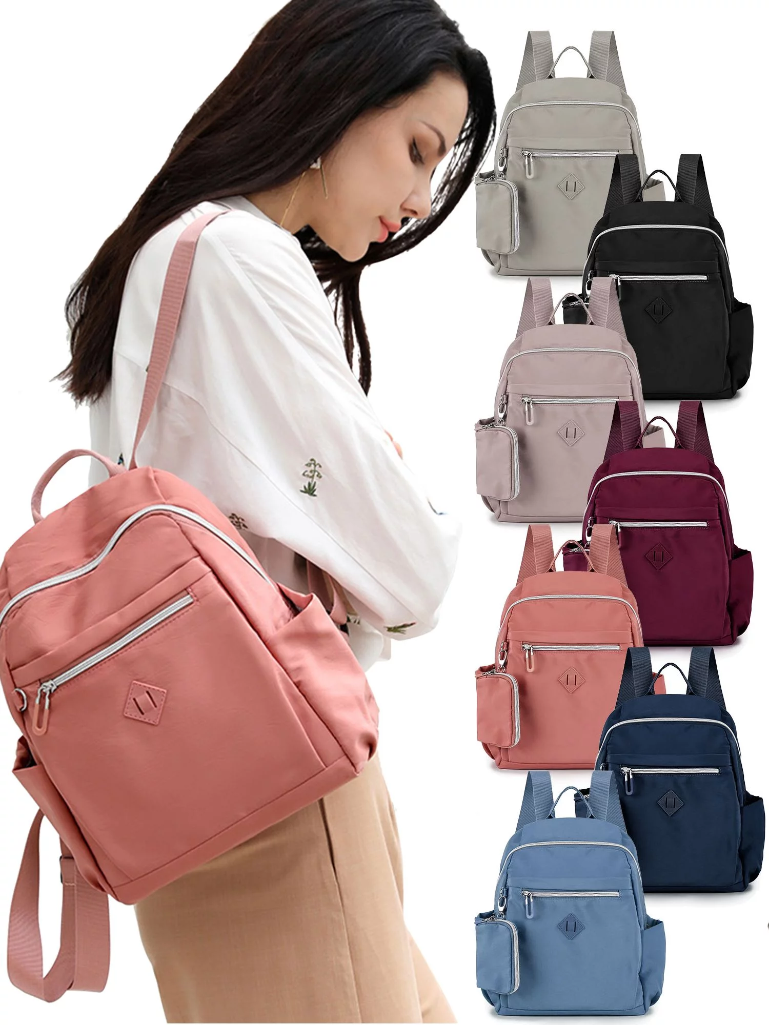 Deago Small Nylon Backpack Waterproof Mini Casual Lightweight Daypack Travel Bag for Women and Girls (Red)