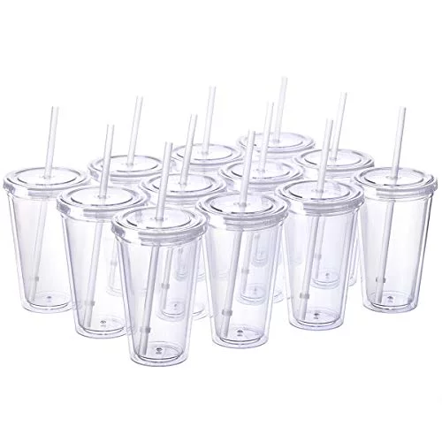 Cupture Classic 16 oz Double Wall Tumbler 12-Pack with Lid & Straw