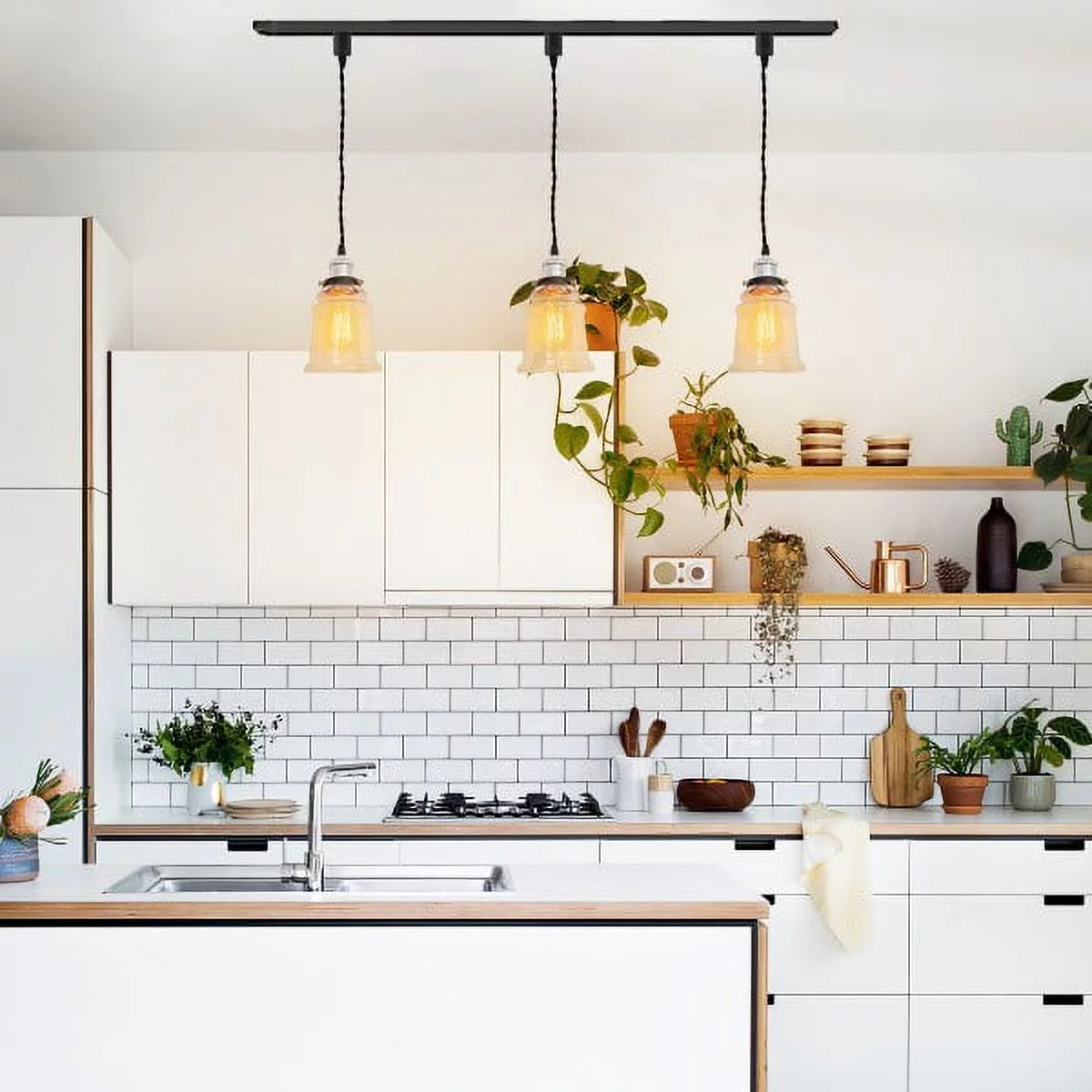 Kiven J Track Pendant Lightning, 3 Lights Modern J Track Light Heads with Glass Shade for Bedroom Kitchen Home Lighting,E26 Socket