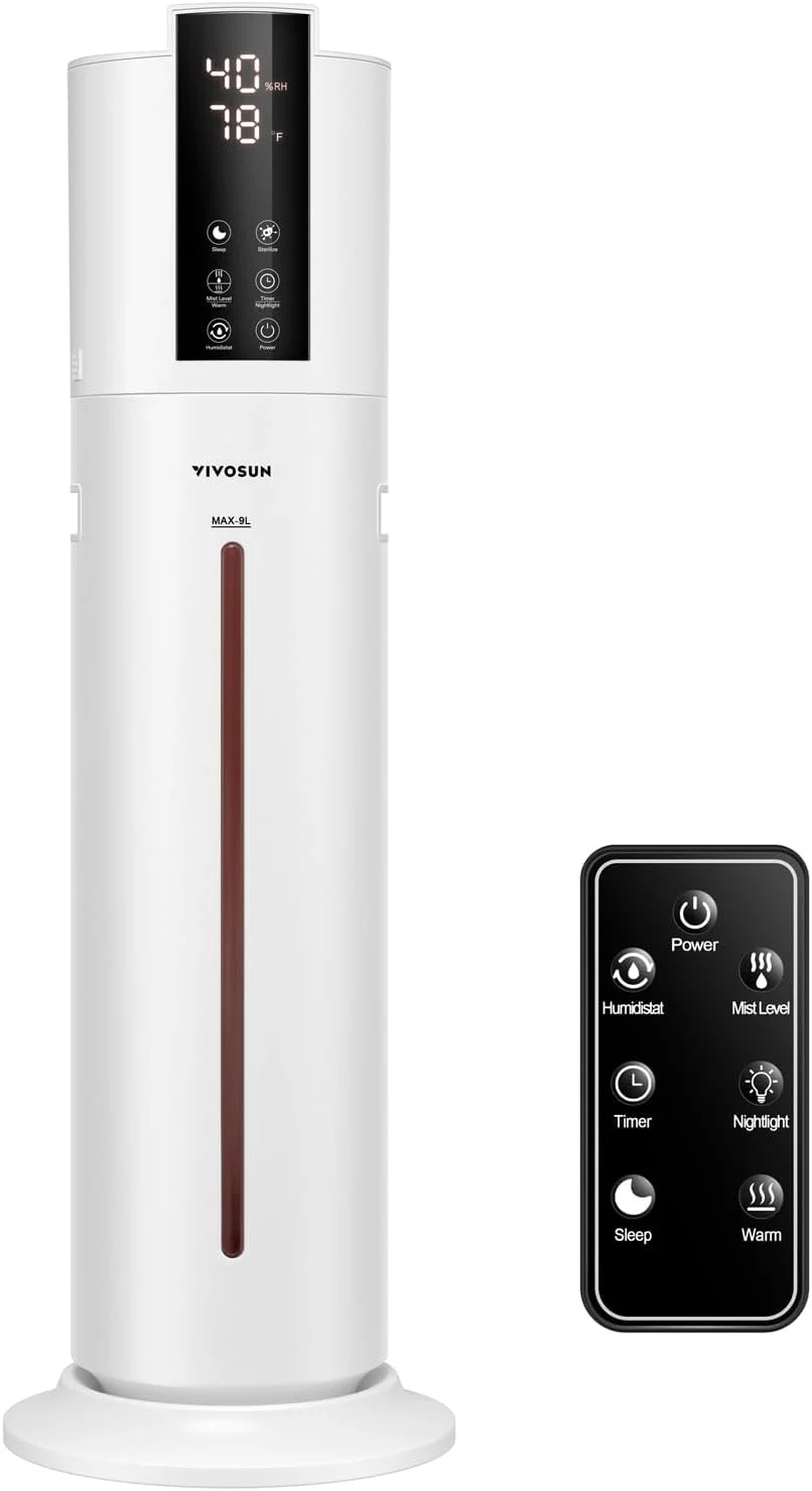 VIVOSUN 9L Air Humidifier, 2-in-1 Top Fill Cool & Warm Mist Humidifier, with Essential Oil Box & Remote Control