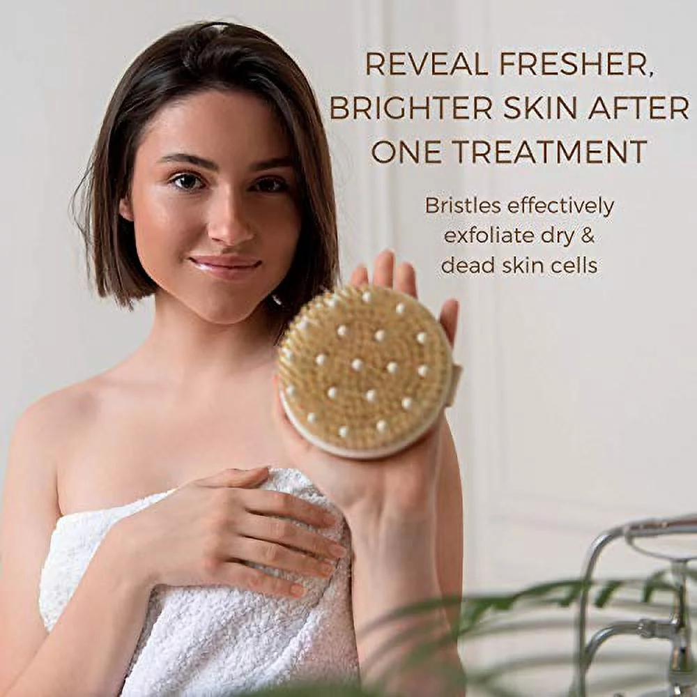 Dry Brushing Body Brush - Best for Exfoliating Dry Skin, Lymphatic Drainage and Cellulite Treatment - Organic Spa Exfoliation and Massage Scrub Brush with Natural Boar Bristles