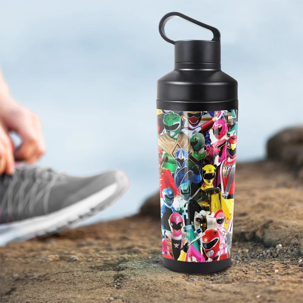 Power Rangers Official Crowd Of Rangers 18 oz Insulated Water Bottle, Leak Resistant, Vacuum Insulated Stainless Steel with 2-in-1 Loop Cap
