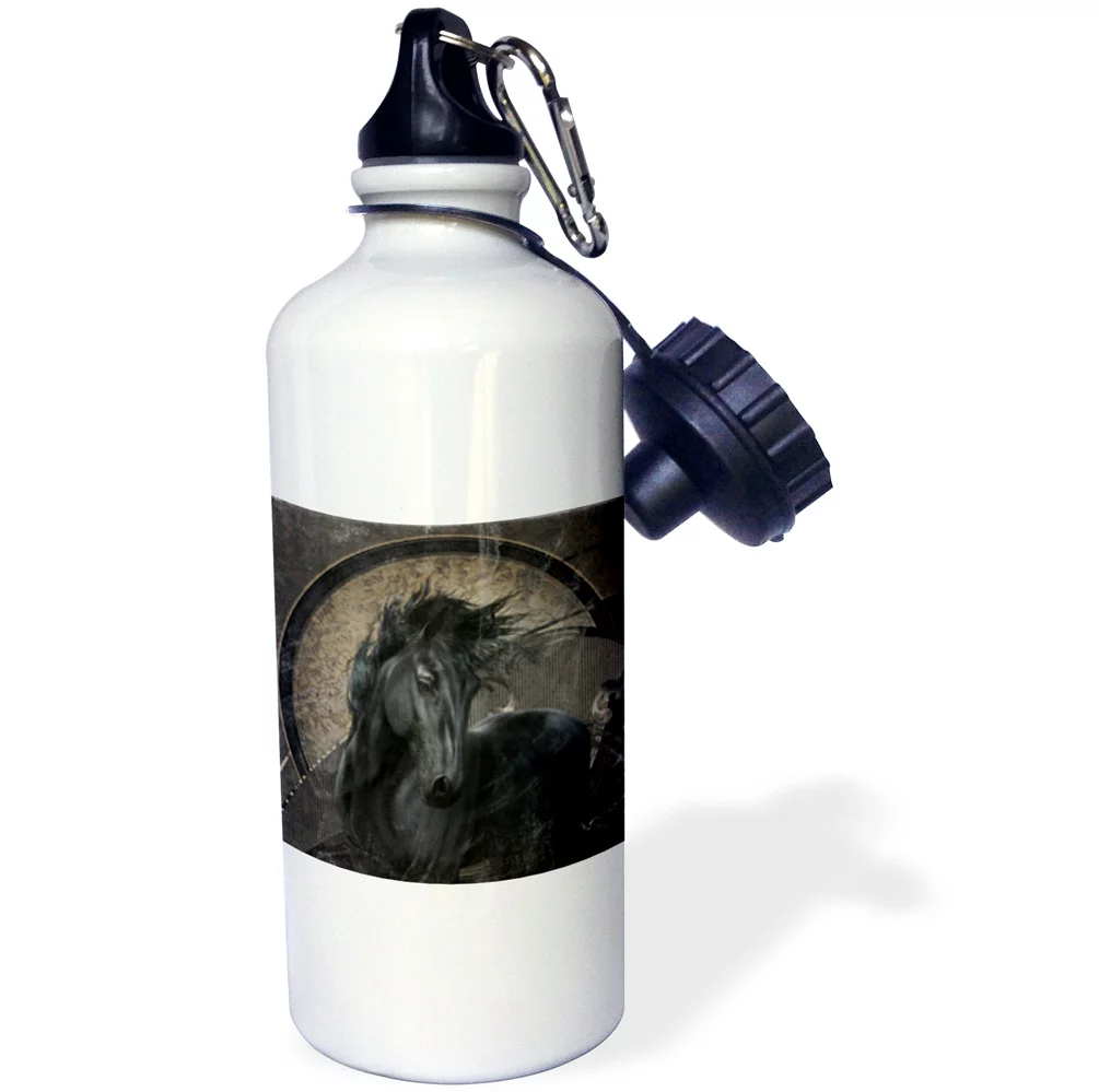 3dRose A glorious Friesian horse in gothic look - Straw Water Bottle, 21-ounce