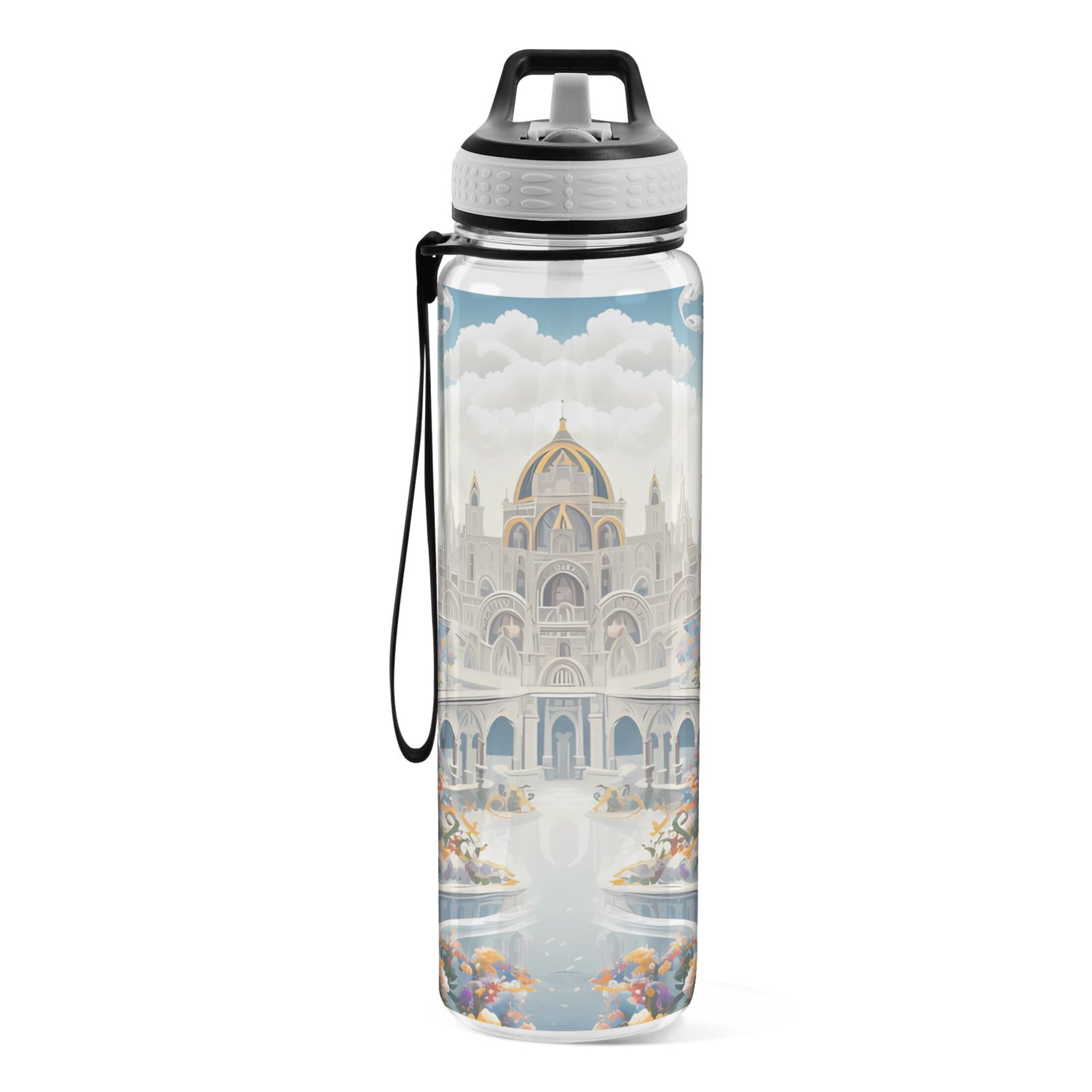 Skeletons and Flowers 32oz Water Bottles with Straw Tritan Leakproof Sports Bottle BPA Free Clear for Fitness Gym Swimming Cycling