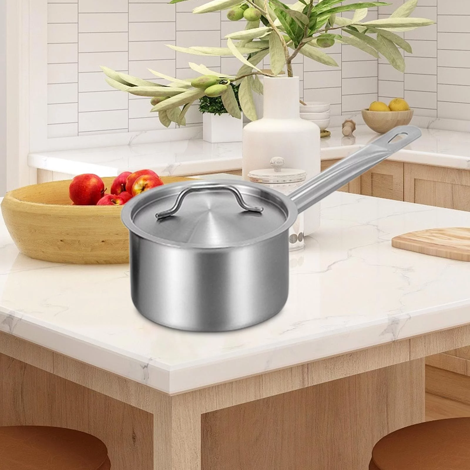 Saucepan with Lid Induction Pot, Soup Pasta Spaghetti with Cover, Stainless Steel Cooking Pot Milk Pot for Restaurant Kitchen Restaurants .9L