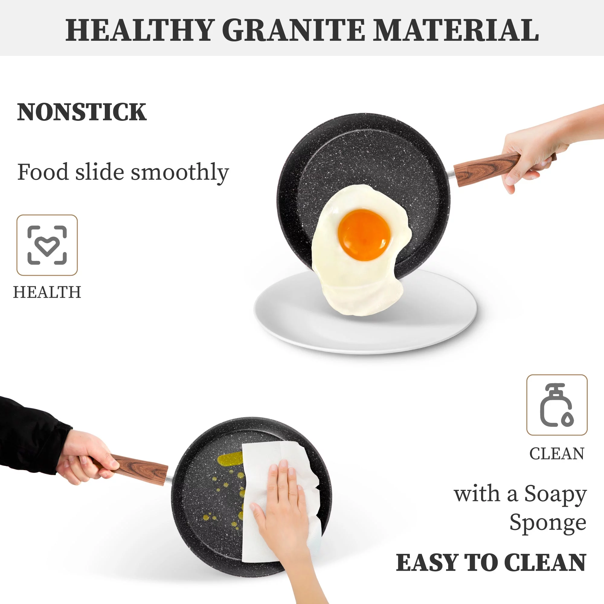 Sophia & William 30 Pieces Cookware & Bakeware Set Safe Granite Non-stick Aluminum Pots and Pans, Black