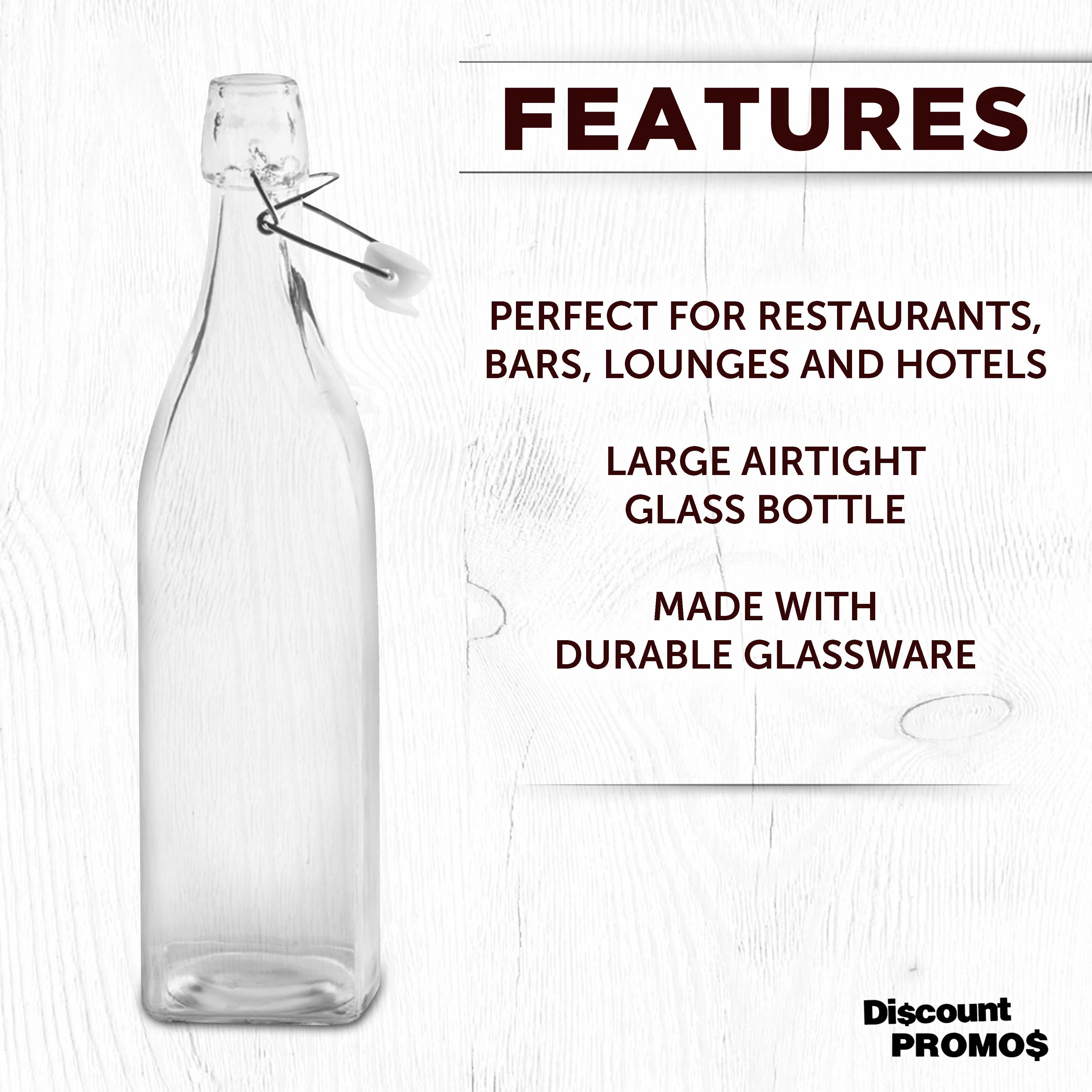 Square Glass Water Carafe Bottles with Wire Lids 14 oz. Set of 10, Bulk Pack - Perfect for Juices, Smoothies, Milk, Condiments - Clear