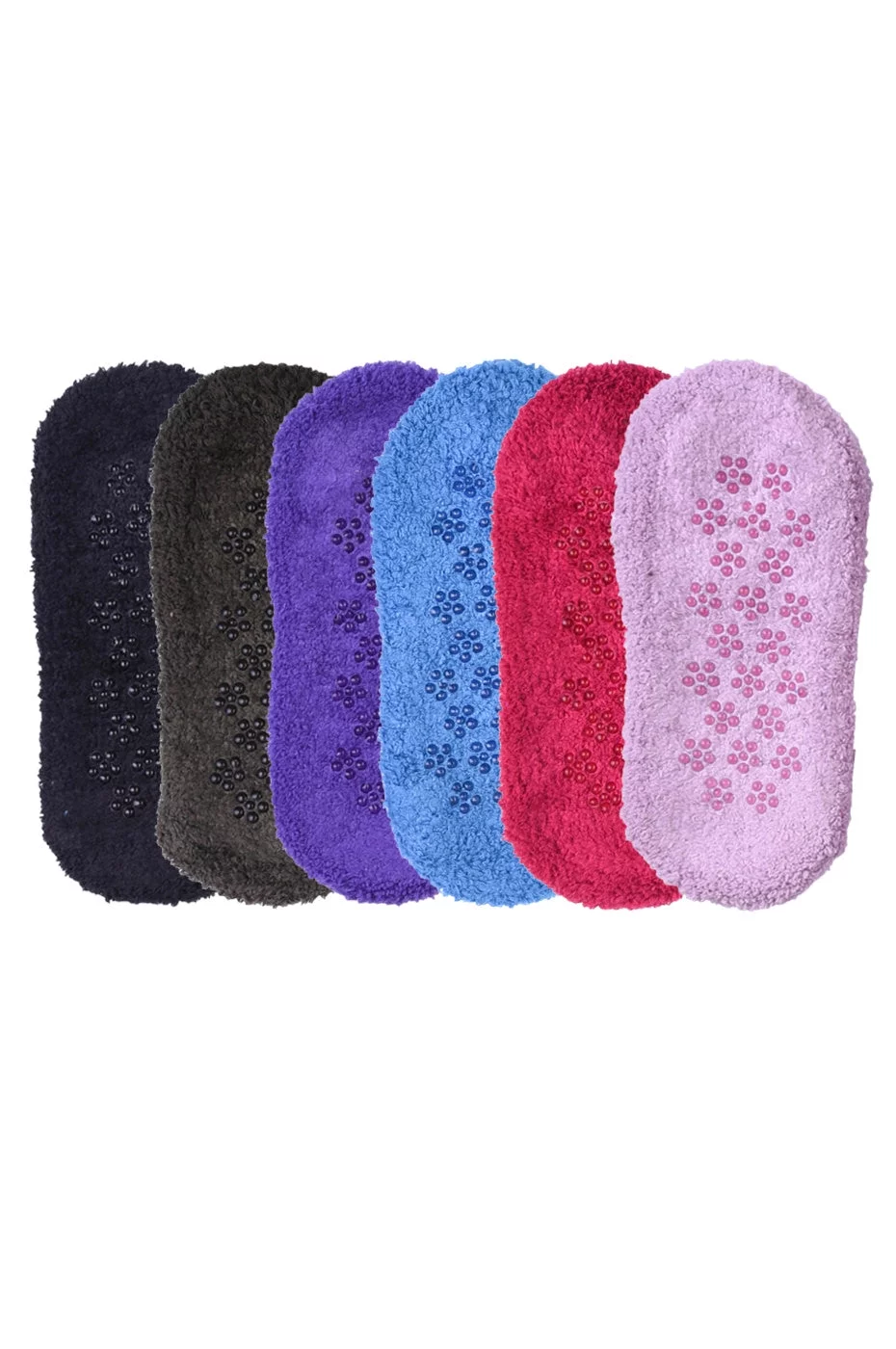 247 Frenzy Women's Essentials Mopas PACK OF 6 Plush Soft Fuzzy Winter BOAT1 Socks with Non-Skid Floral Grips - BOAT1