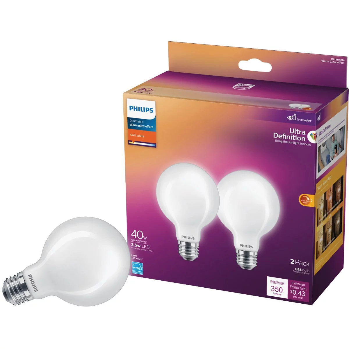 Philips 2pk 40w G25 Wg Led Bulb 573352