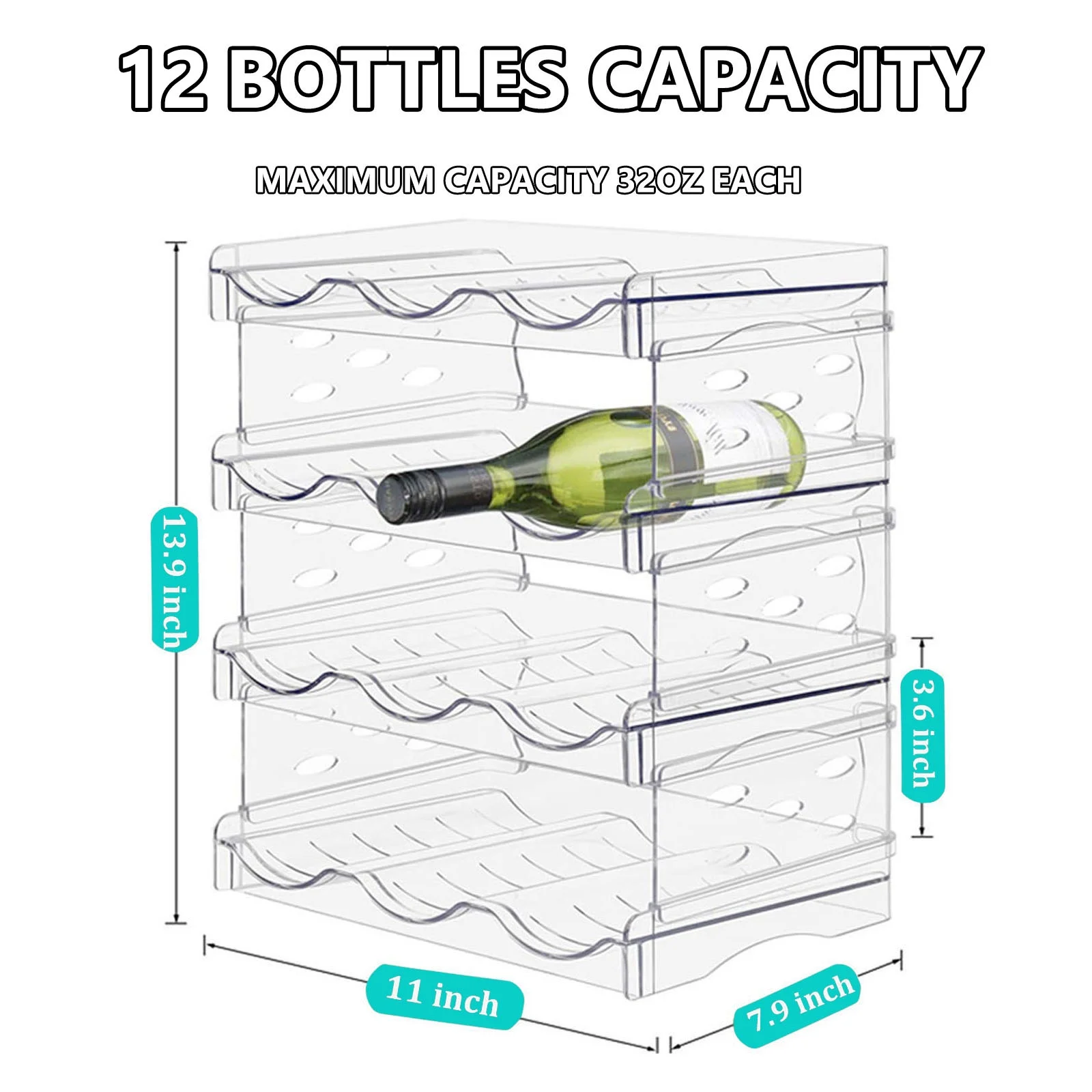 4 Pack Water Bottle Organizer, Stackable Bottle Storage Rack, Water Bottle Holder for Kitchen Fridge Cabinet Organization and Storage, Wine Rack/Drink Bottle Holder