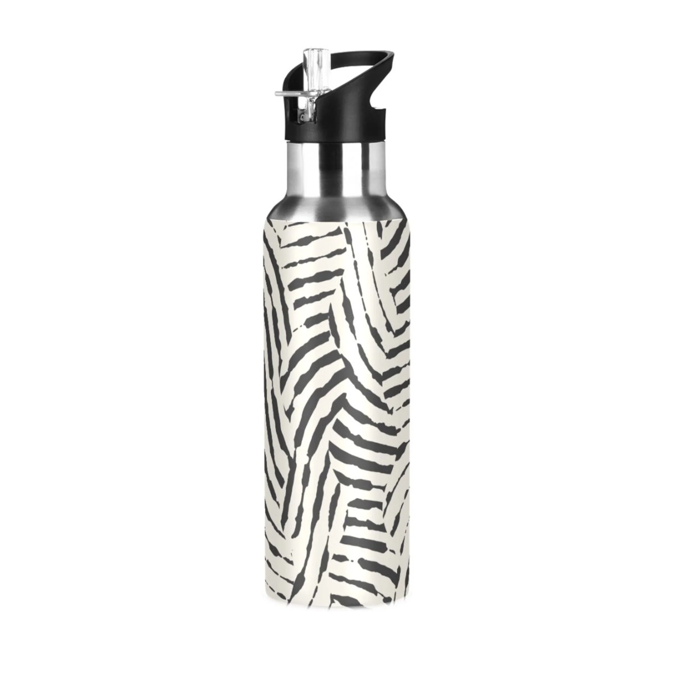 Stainless Steel Water Bottle Zebra Stripes Geometric with Straw Lid Vacuum Insulated Leak Proof Flask Jug for Gym Travel Sports Cycling Outdoor 20 OZ