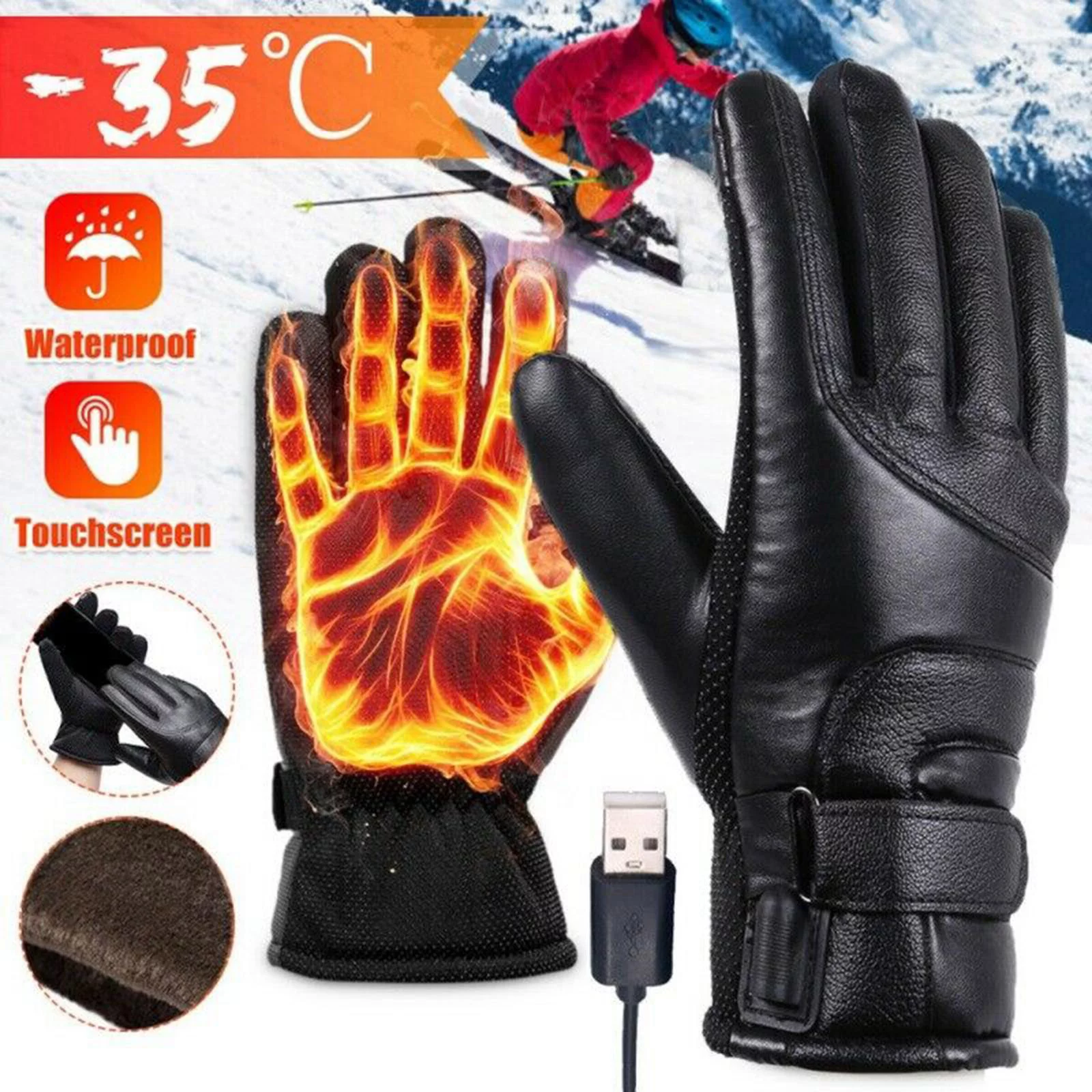 Winter Thermal Heated Gloves Electric Heating Gloves Skiing Snowboarding Gloves Electrodeless Thermostat
