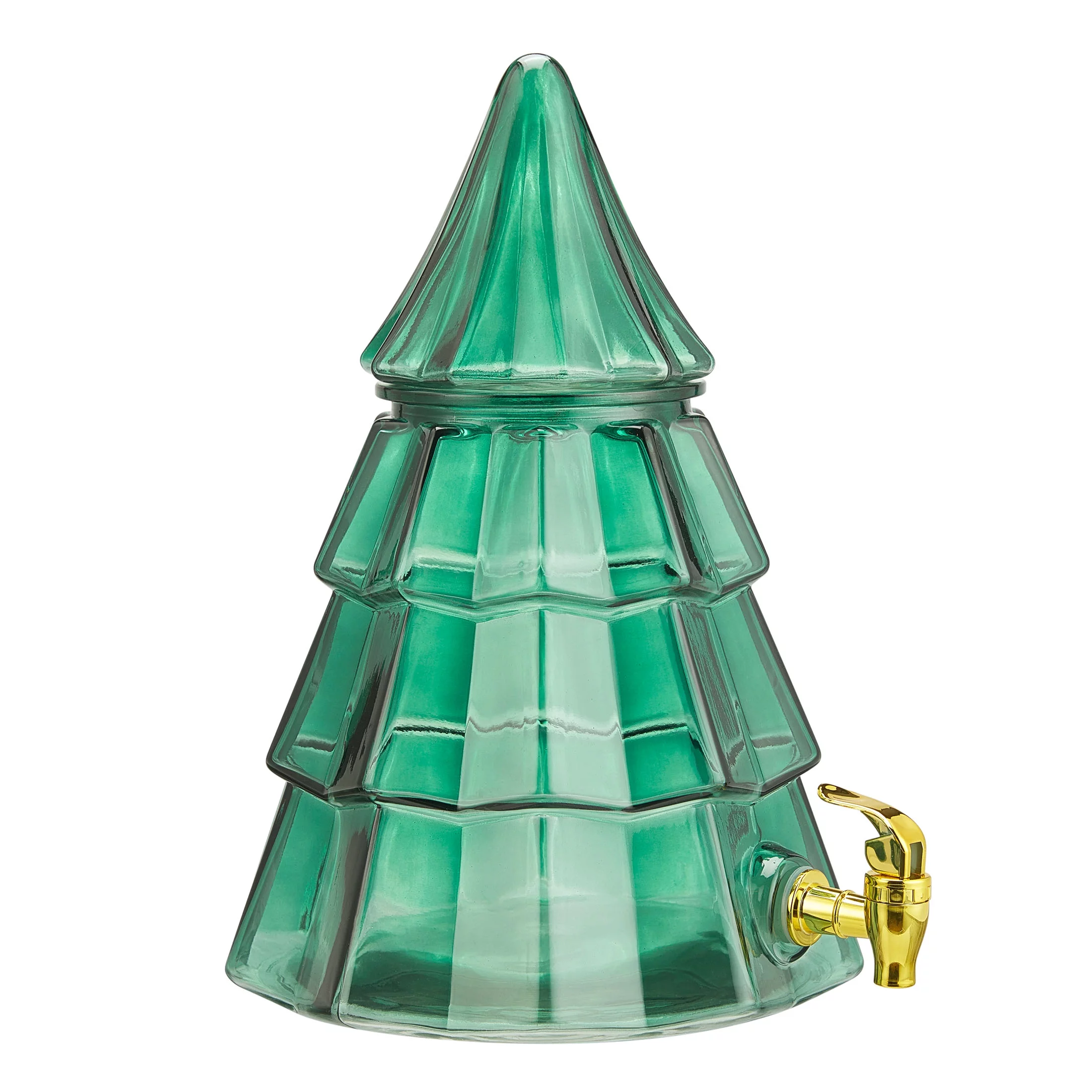 Holiday Time 1.5-Gallon Glass Christmas Tree Drink Dispenser with Lid, Green