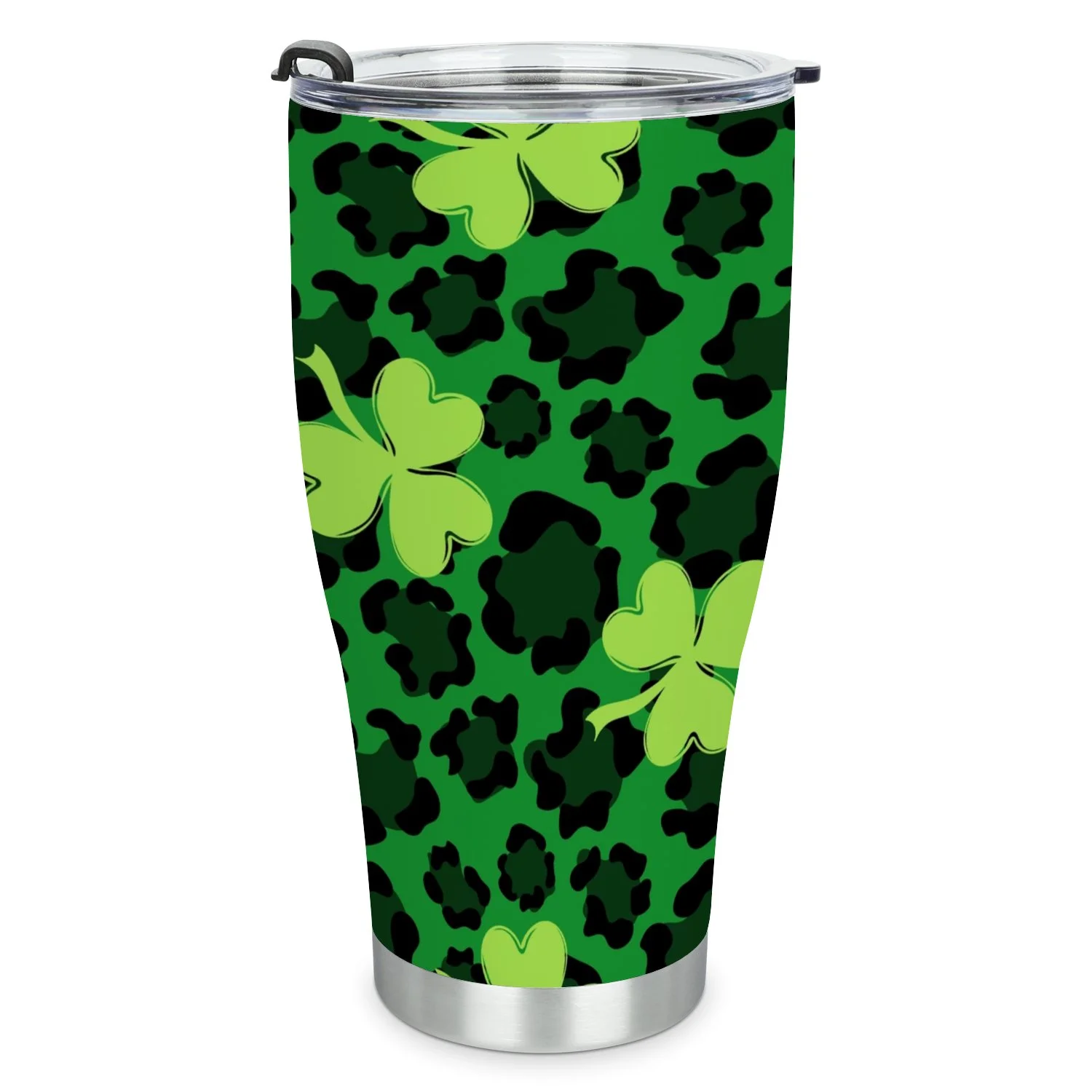 Hidove Stainless Steel Tumbler, Leopard Skin Seamless Pattern with Clover 30oz Leak Proof & Stainless Steel Bottle for Hot & Cold Drinks - Coffee Travel Mug, Water Metal Canteen, Thermal Cup