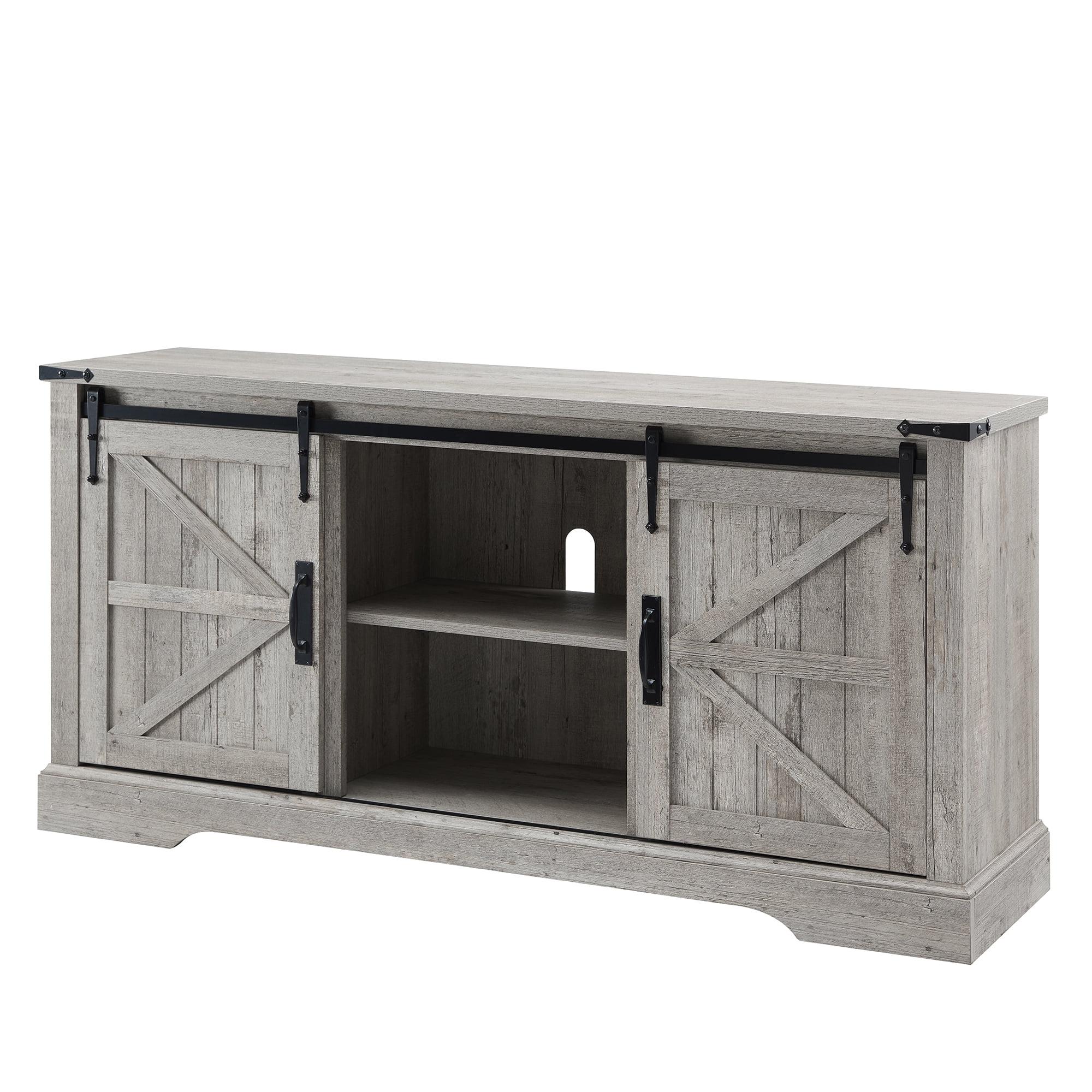 OKD Modern Wood Farmhouse TV Stand for Living Room with Barndoor for TVs up to 65