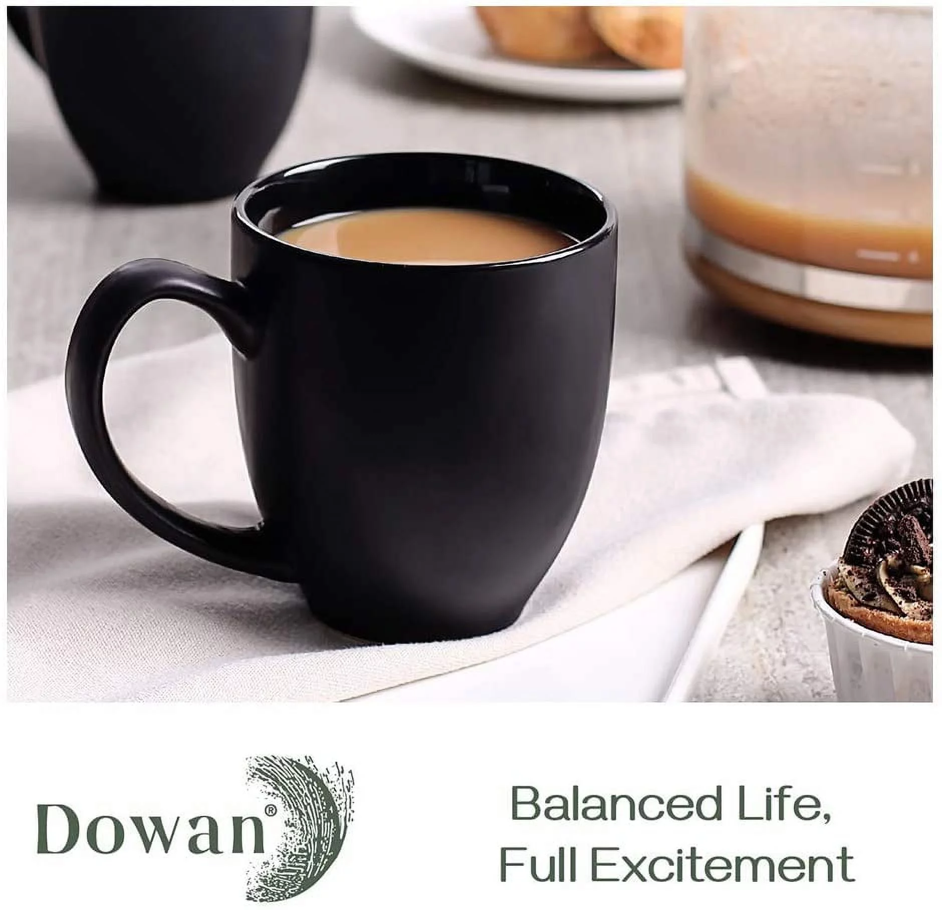 DOWAN Coffee Mugs, Balck Coffee Mugs Set of 6, 16 oz Ceramic Coffee Cugs with Large Handles for Men Women, Porcelian Big Mug for Tea Latte, Easy to Clean & Hold, for Morning Coffee, Birthday, Party