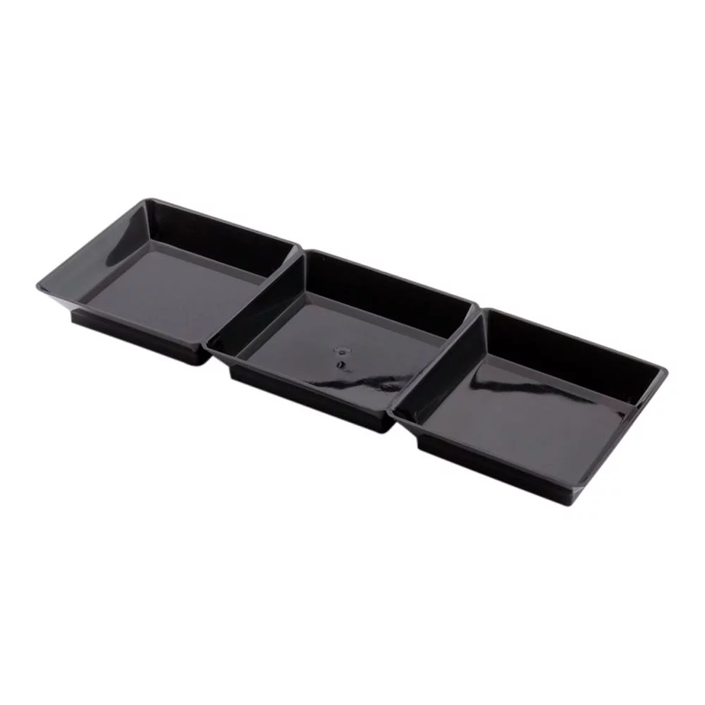 Rectangle Black Plastic Terzetto Mini Plate - 3 Compartments - 7 1/2