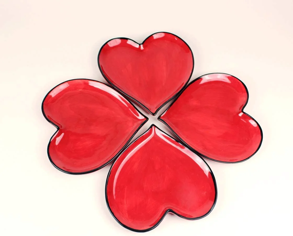 Fine Ceramic Valentine Anniversary Birthday Shaped Dessert Plates (Set Of 4), 5-1/4
