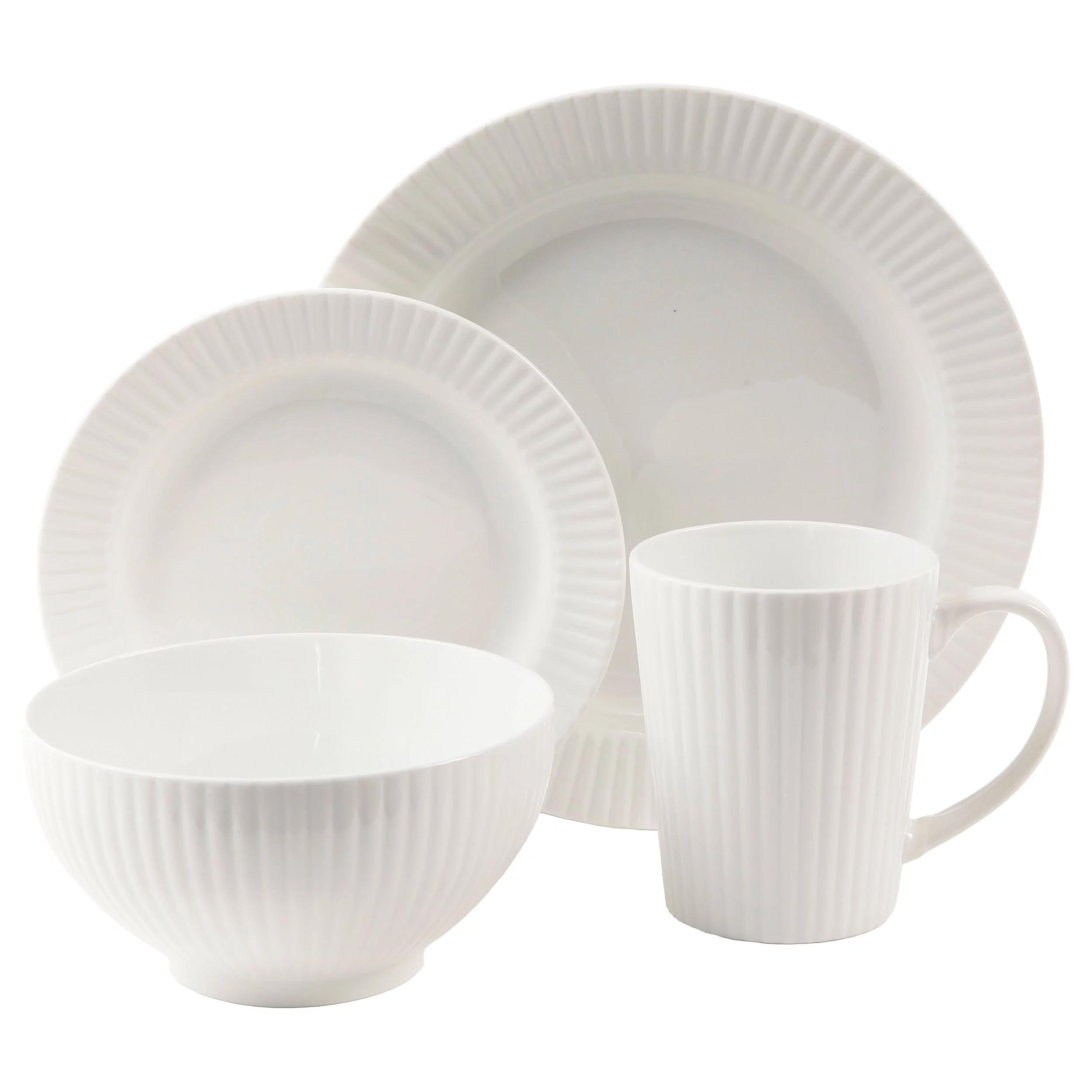 Josephine Cafe 16 pc Dinnerware Set - White - Embossed - Fine Ceramics