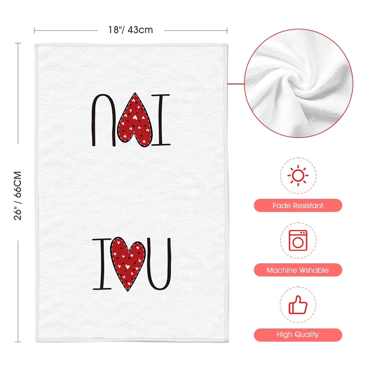 Artoid Mode Red Heart Love You Valentine Kitchen Dish Towels Set of 4, 18 x 26 Inch