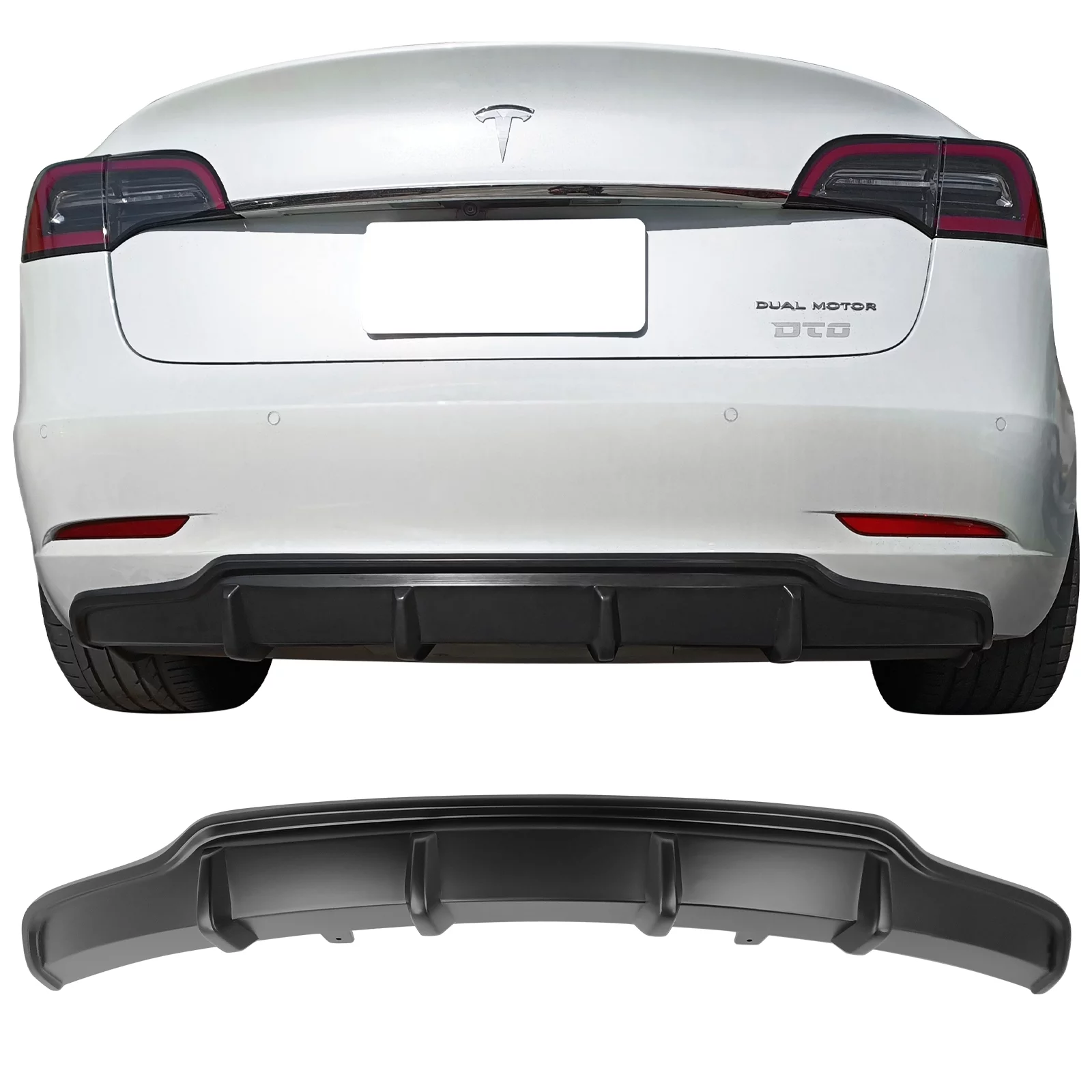 Ikon Motorsports Rear Bumper Lip Diffuser Compatible With 2017-2023 Tesla Model 3 Painted Matte Black ABS V Style Rear Bumper Lip Diffuser Spoiler Splitter Bodykit