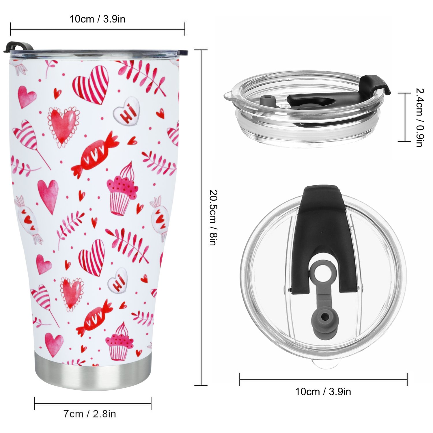 Hidove Stainless Steel Tumbler, Pink. Hearts and Love 30oz Leak Proof & Stainless Steel Bottle for Hot & Cold Drinks - Coffee Travel Mug, Water Metal Canteen, Thermal Cup