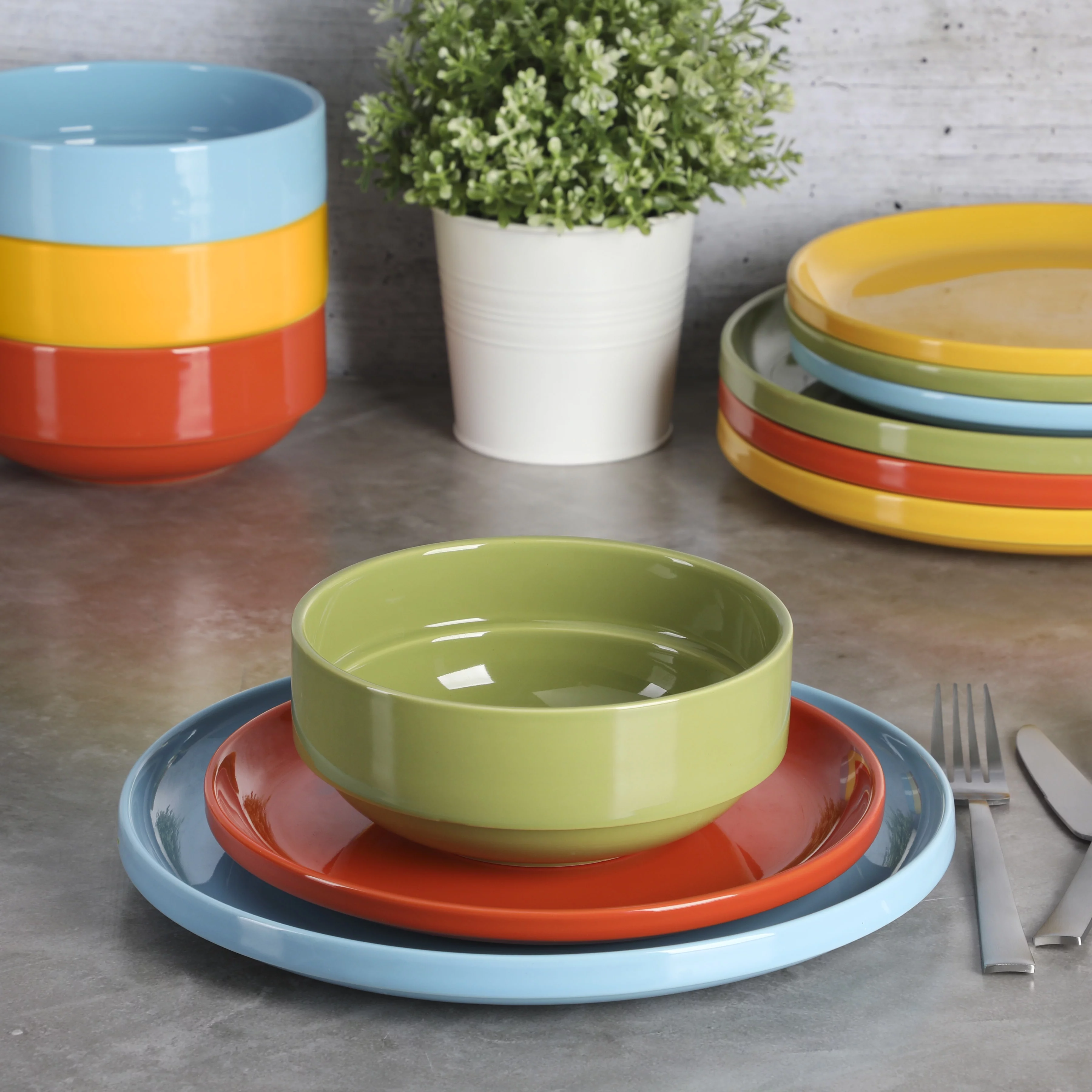 Wanda June Home Marfa Sunset 12-Piece Assorted Color Stackable Stoneware Dinnerware Set by Miranda Lambert