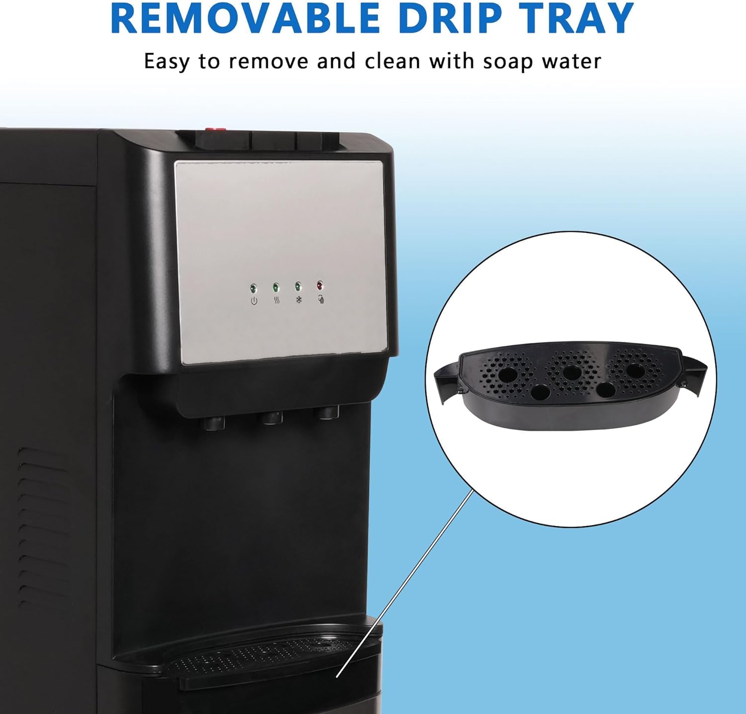 U-SHARE Bottom Loading Water Cooler Dispenser, 5 Gallon Bottles - Hot, Cold & Room Water Dispenser with 3-Temperature, Child Safety Lock, Removable Drip Tray, Black & Stainless