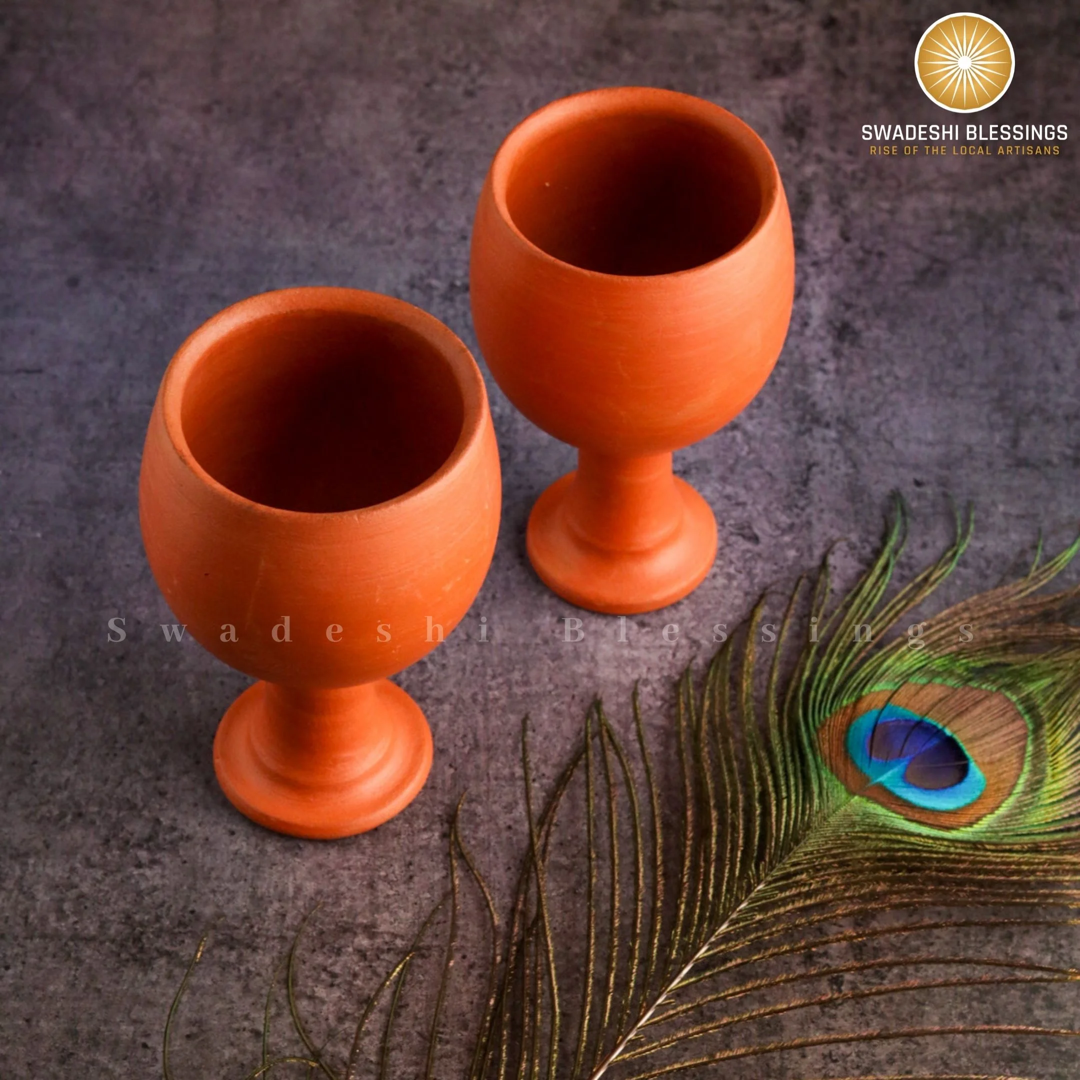 Swadeshi Blessings HandMade Royal Clay Goblet Set of 2 Tumblers 200ml