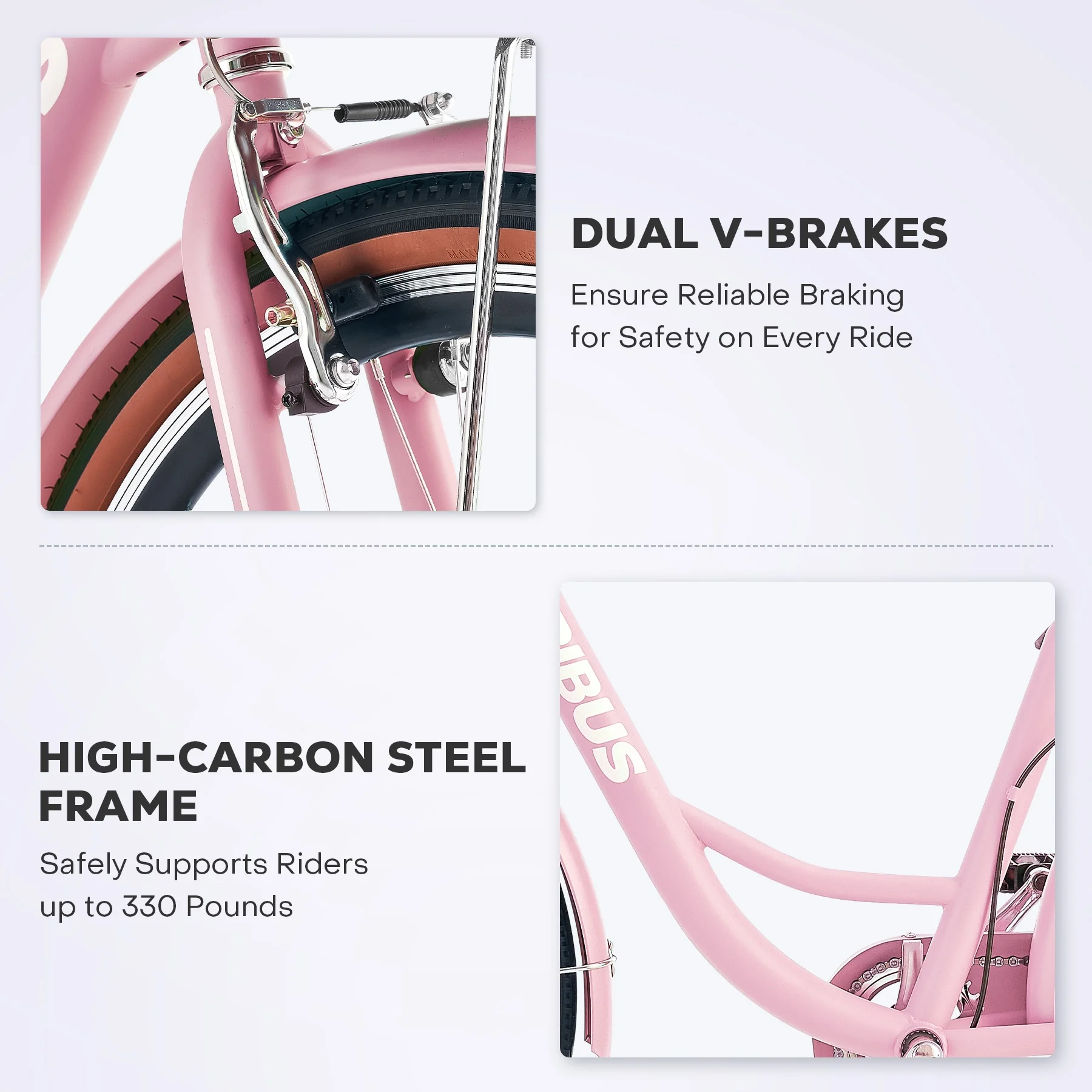 Women's Bike 26 Inch Beach & City Cruiser Bicycle with 7 Speed Basket Pink