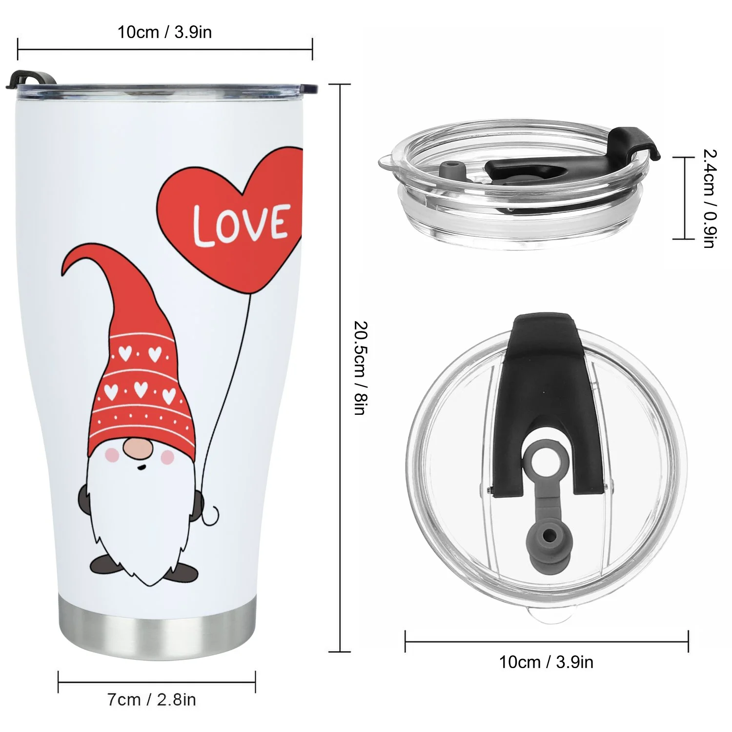 Hidove Stainless Steel Tumbler, Cute Valentine Gnome 30oz Leak Proof & Stainless Steel Bottle for Hot & Cold Drinks - Coffee Travel Mug, Water Metal Canteen, Thermal Cup