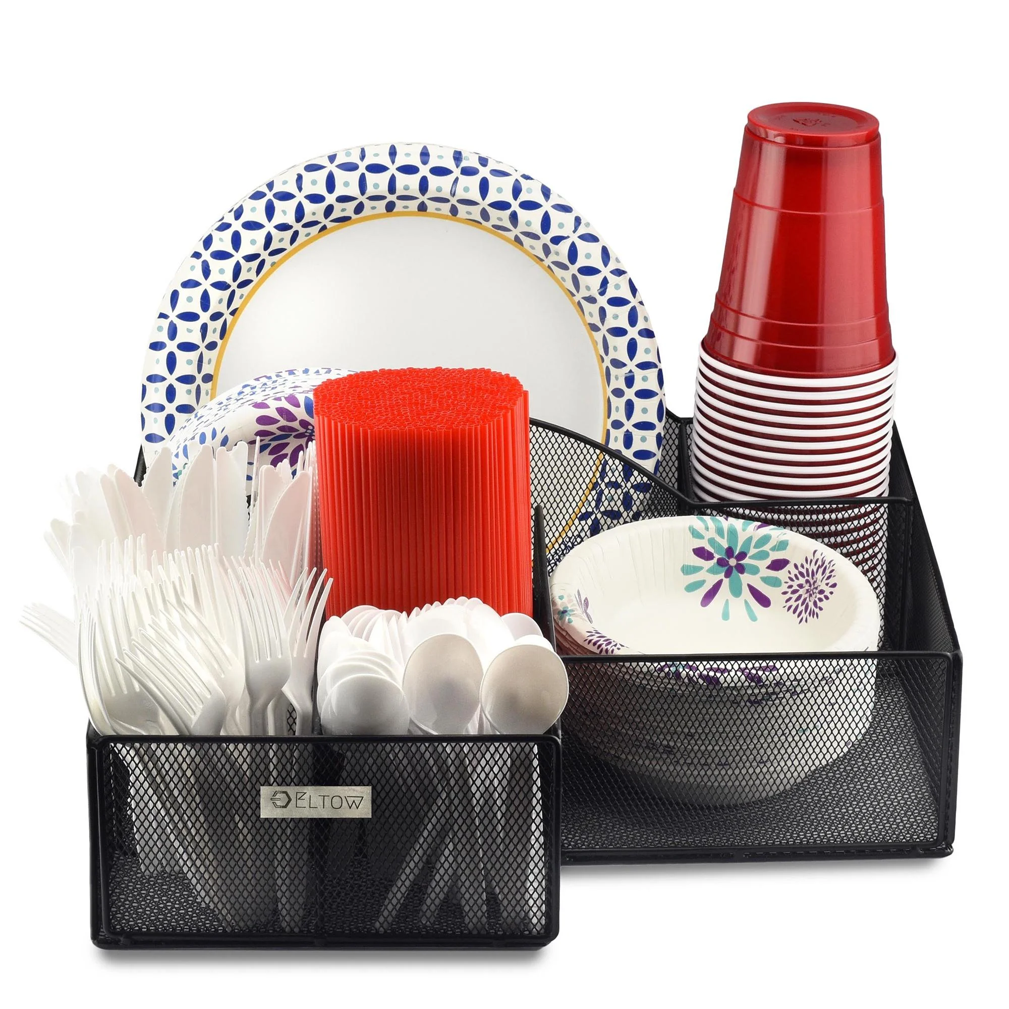 Eltow Black Mesh Caddy, For Plates and Cutlery, Perfect for Picnic and BBQ