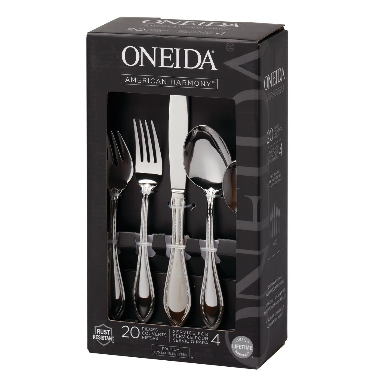Oneida American Harmony 20 Piece Stainless Steel Flatware Set, Service for 4