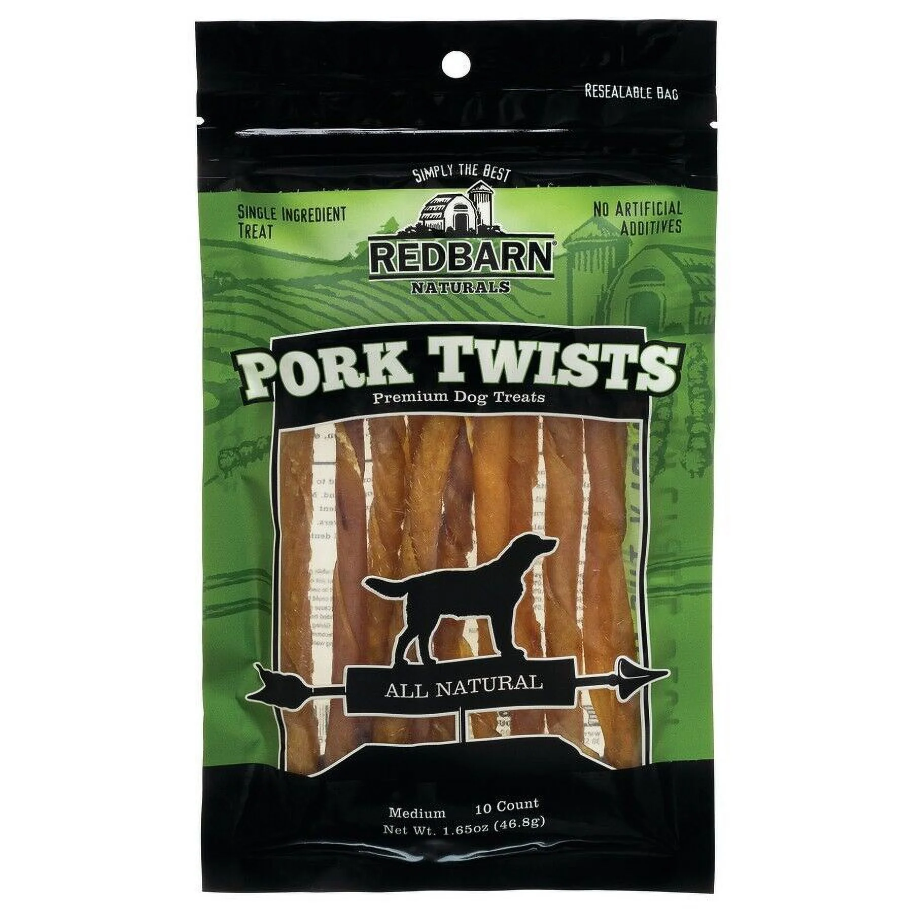 Redbarn Naturals Pork Twists Premium Dog Treats Medium, 10 ct