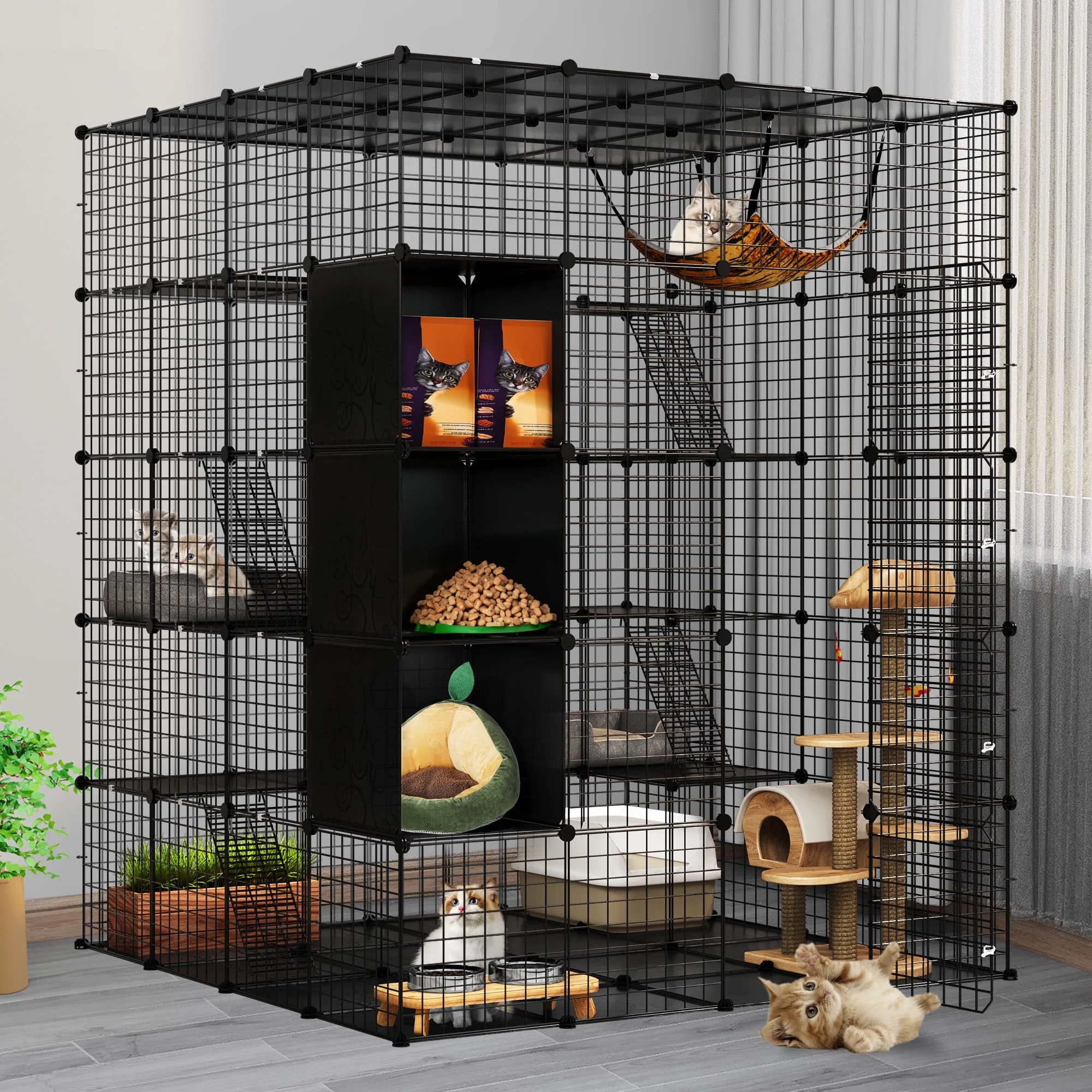 Dextrus Large Cat Cage 5-Tier Kennels with Cube Storage, DIY Indoor Catio Enclosure Spacious Cat Playpen with Hammock, Ideal for 1-5 Cats