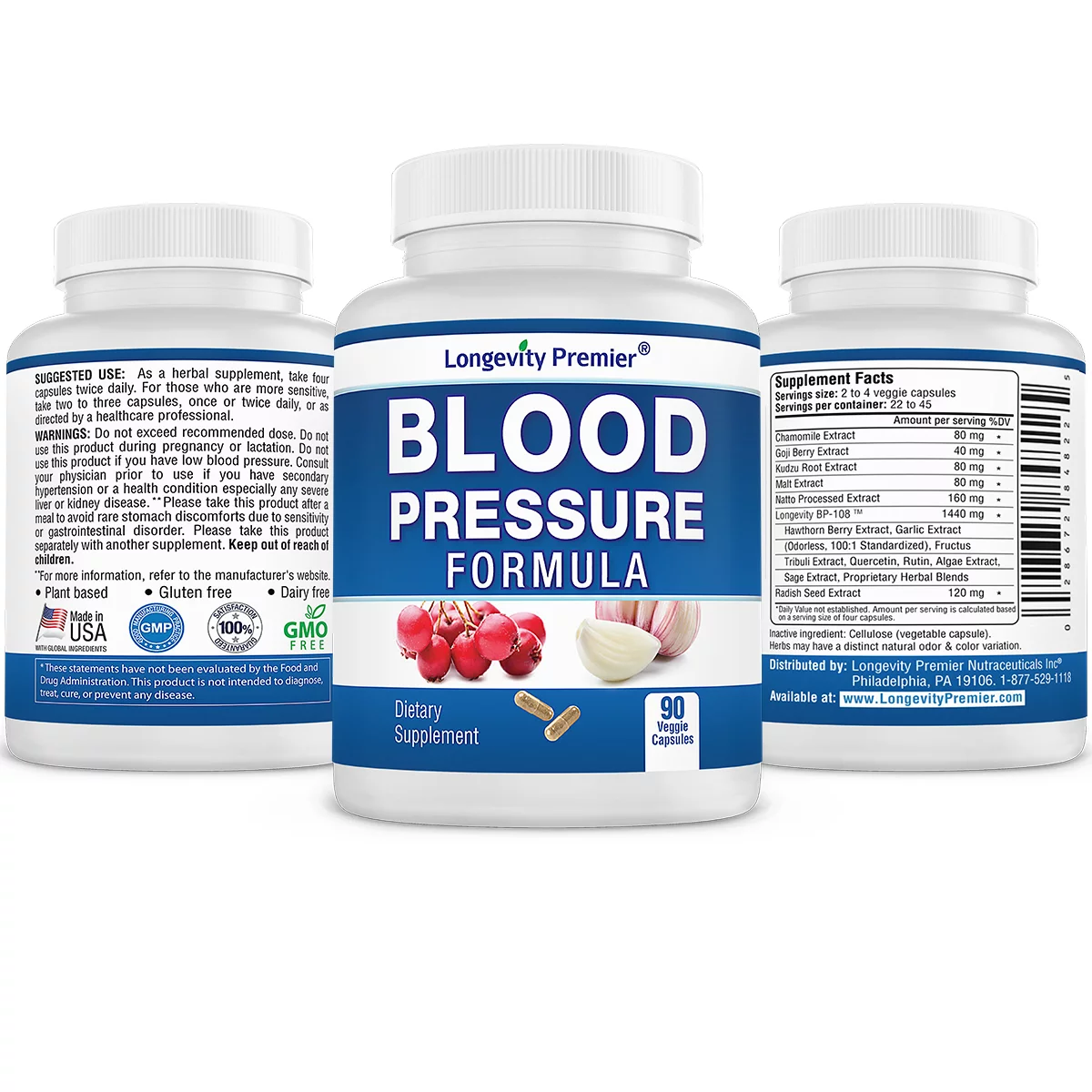 Longevity Blood Pressure Formula - Clinically formulated - With Hawthorn & 15+ all natural ingredients