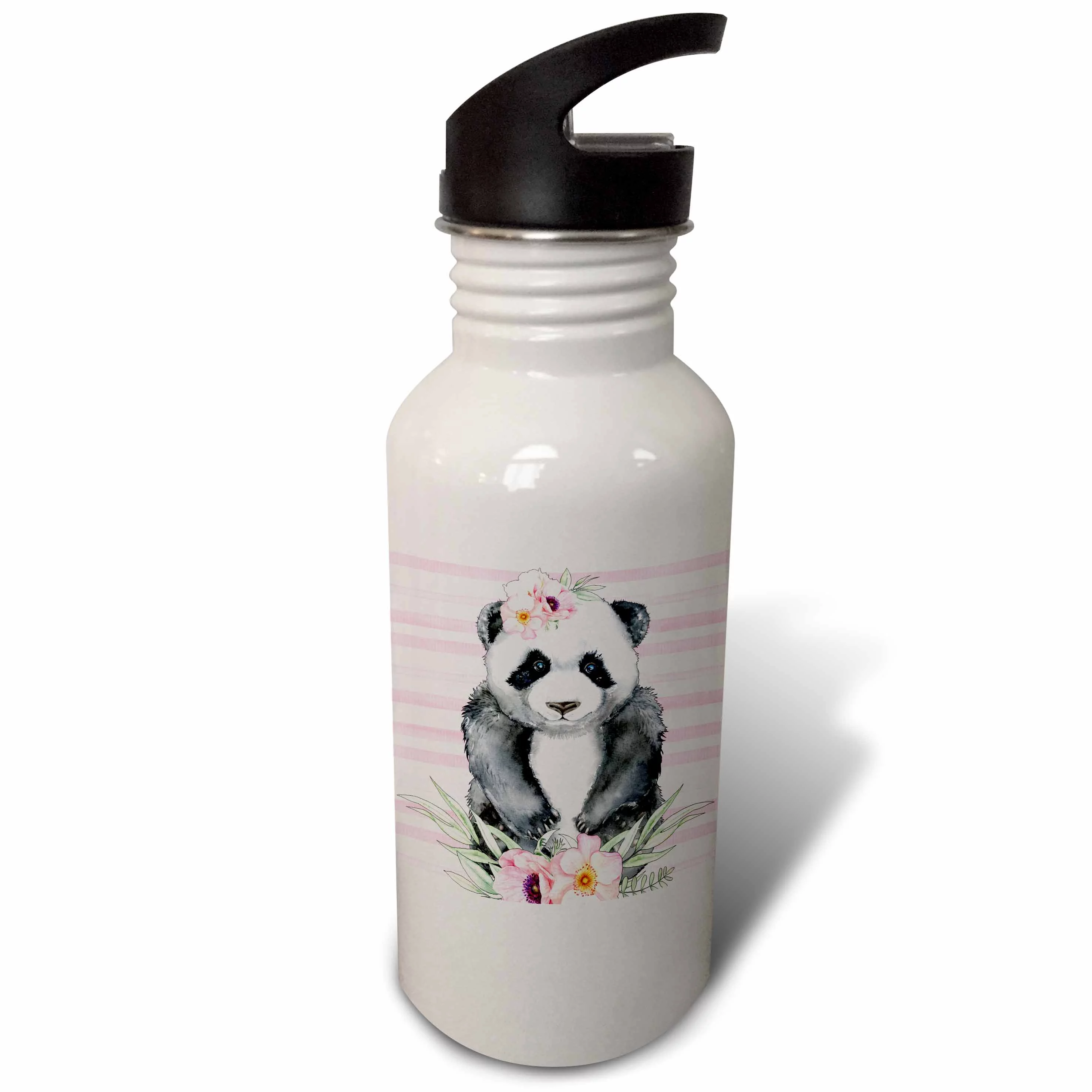 Cute Image Of Watercolor Panda Bear With Flowers Design Flip Straw 21oz Water Bottle wb-309384-2